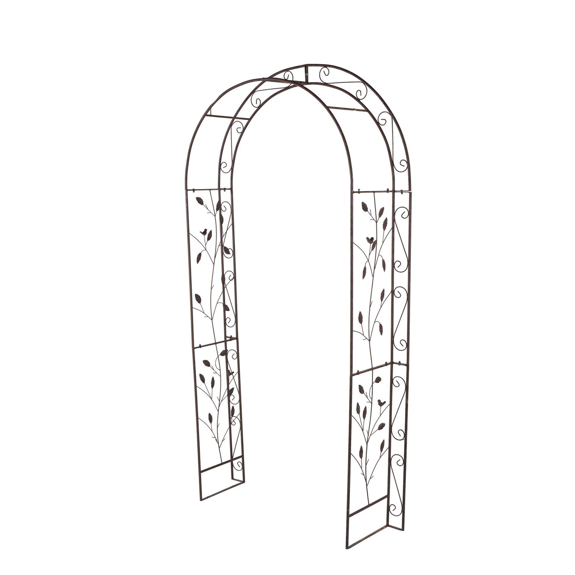 Scroll Bronze Metal Indoor Outdoor Arched Indoor Outdoor Garden Arbor with Leaf and Bird Panels
