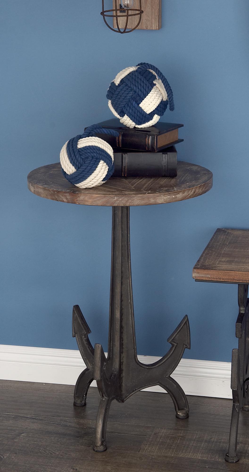 Anchor Black Metal Side End Accent Table with Brown Wood Top