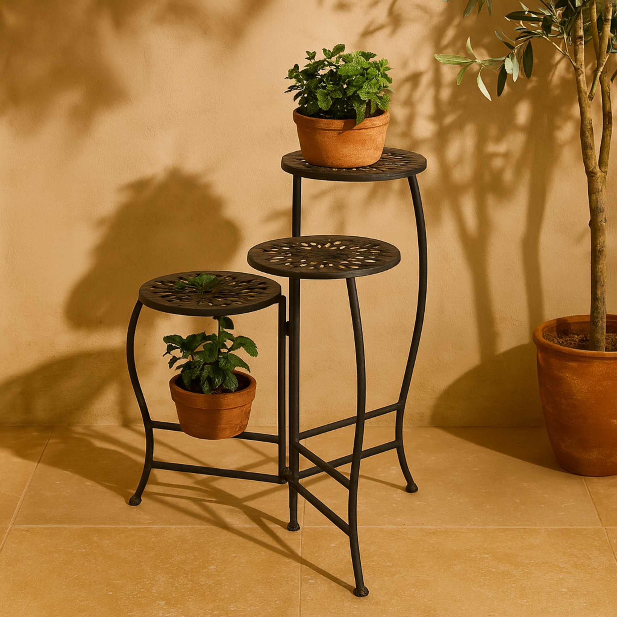 Floral Metal 3 Tier Indoor Outdoor Plantstand 19" x 14" x 24"