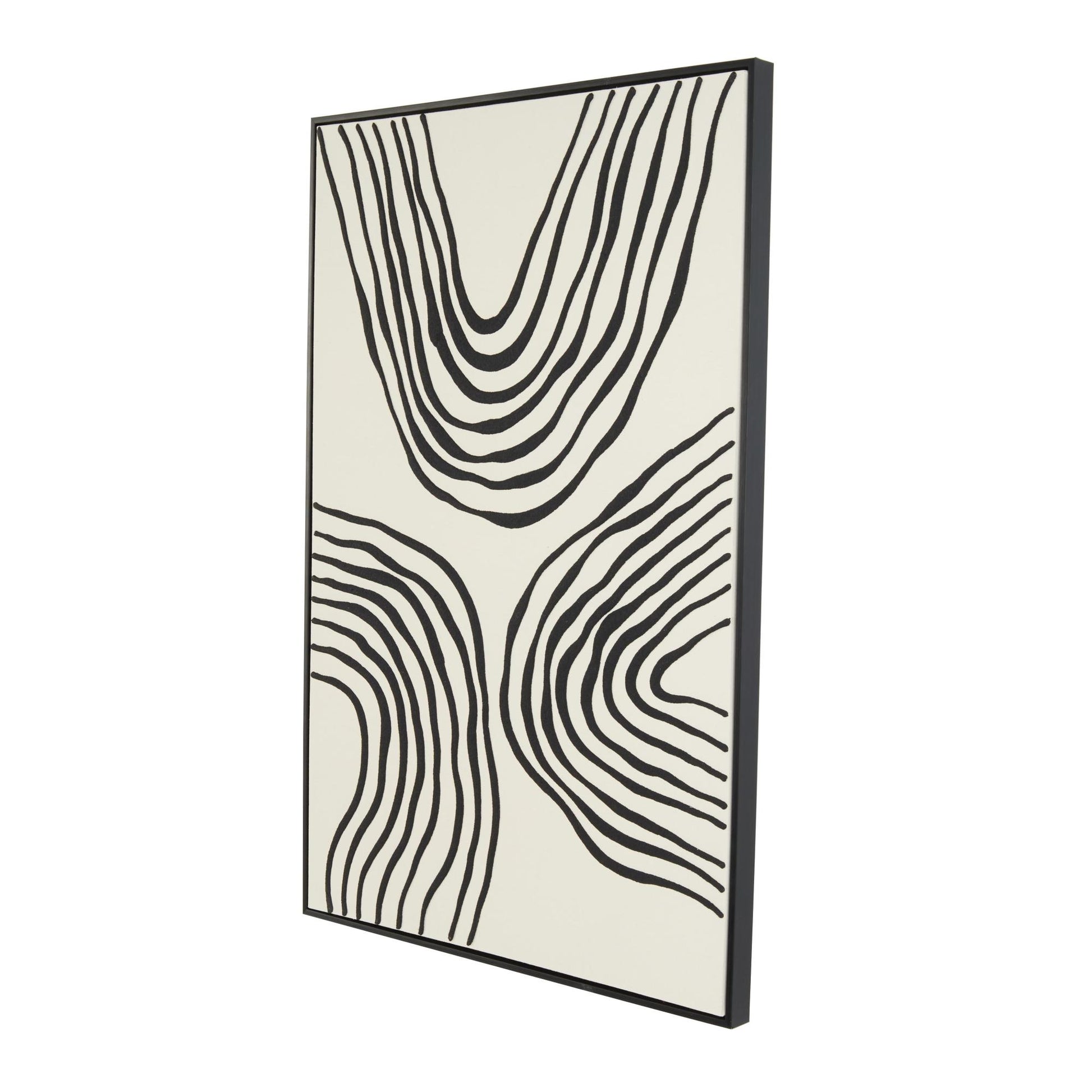 Abstract Black Wooden Wavy Line Living Room Framed Wall Art with Black Wooden Frame