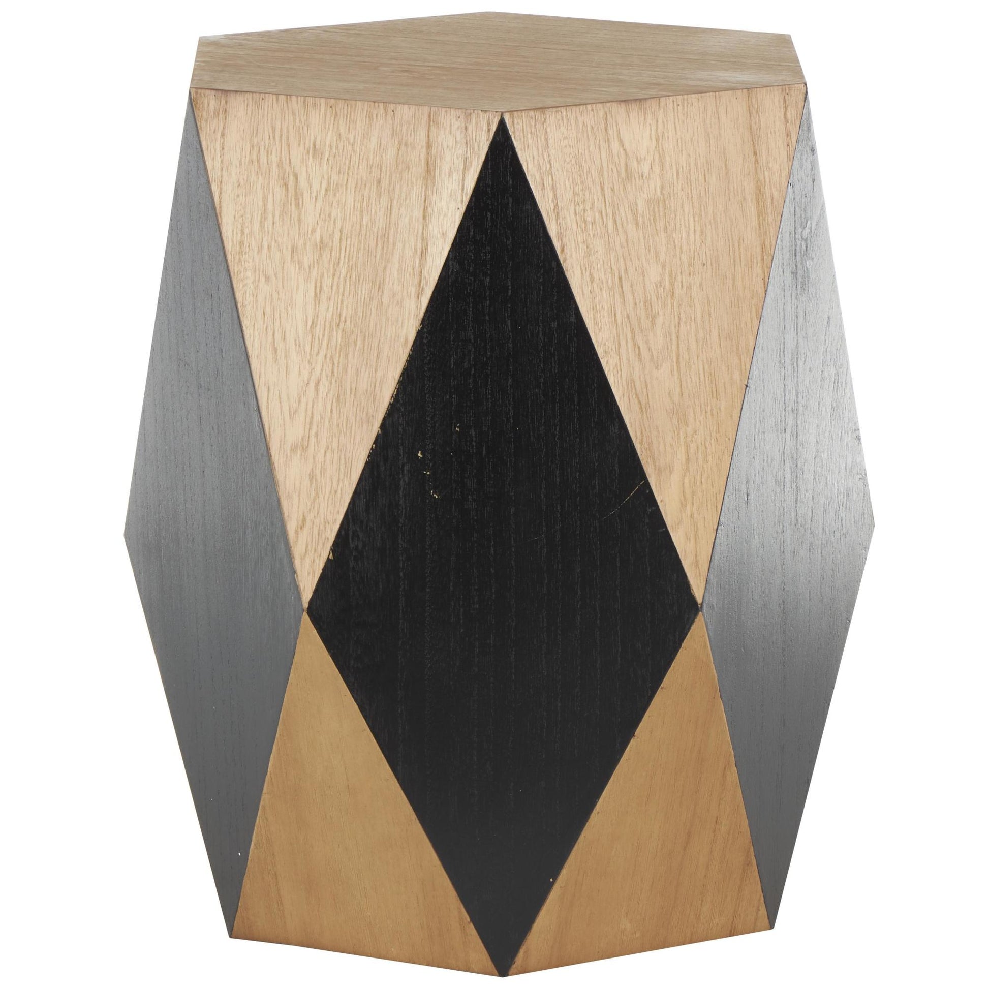 Geometric Brown Wood Diamond Side End Accent Table with Black Accents