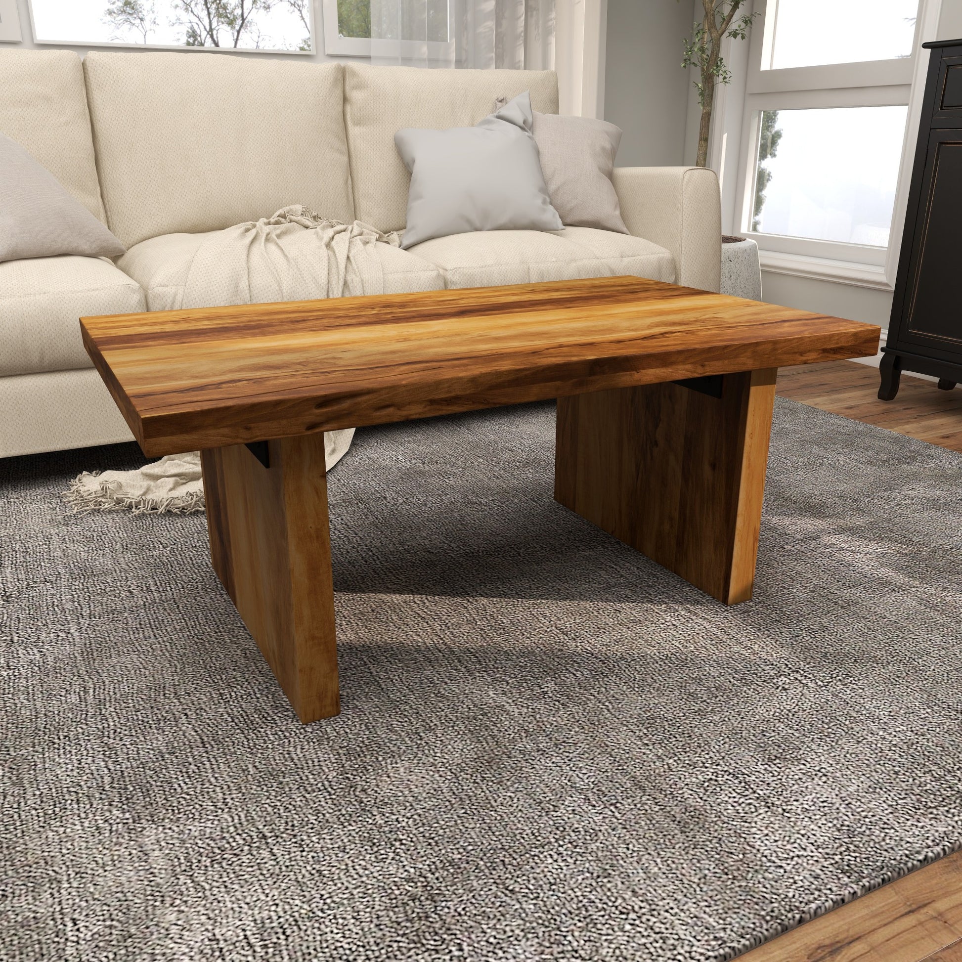 Brown Suar Wood Handmade Rectangle Living Room Coffee Table