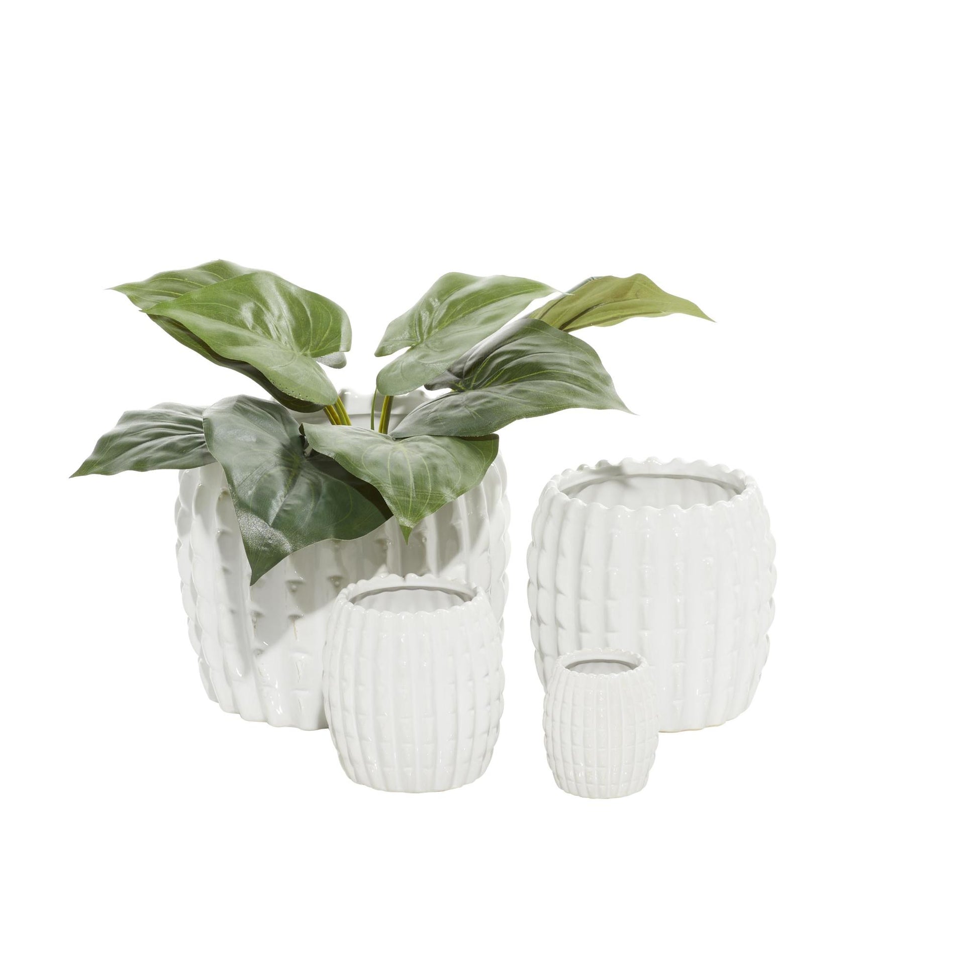 Set of 4 White Ceramic Indoor Outdoor Planter
