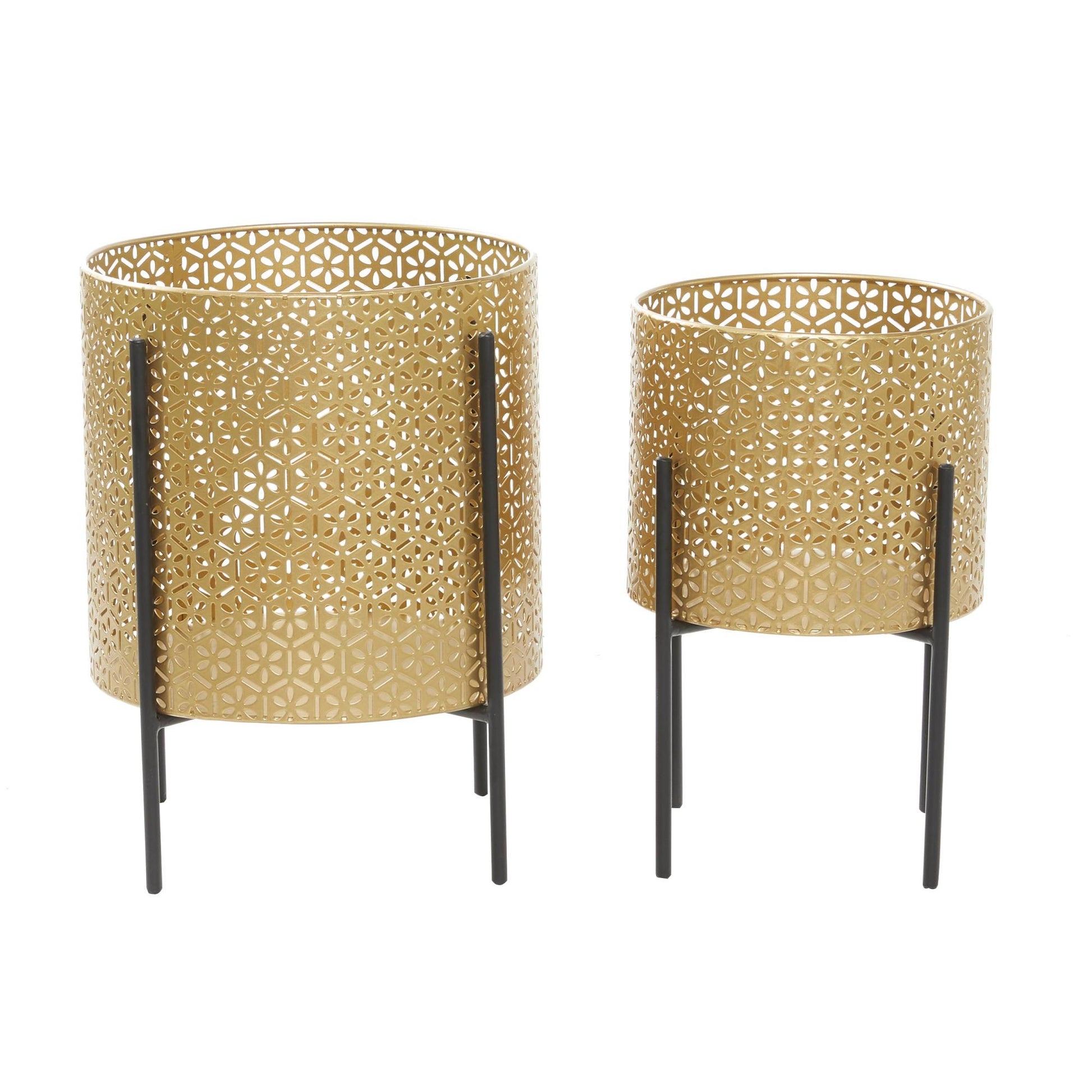 CosmoLiving by Cosmopolitan Set of 2 Floral Metal Cutout Indoor Outdoor Planter with Removable Stand