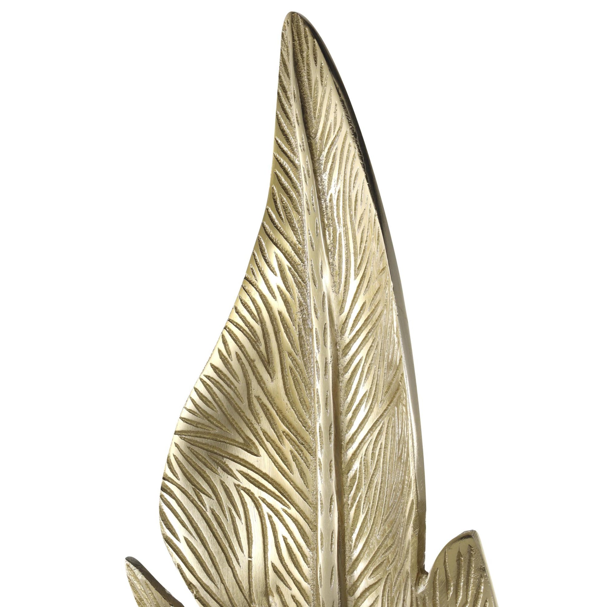 Leaf Gold Aluminum Metal Tall Textured Decorative Sculpture with White Marble Base