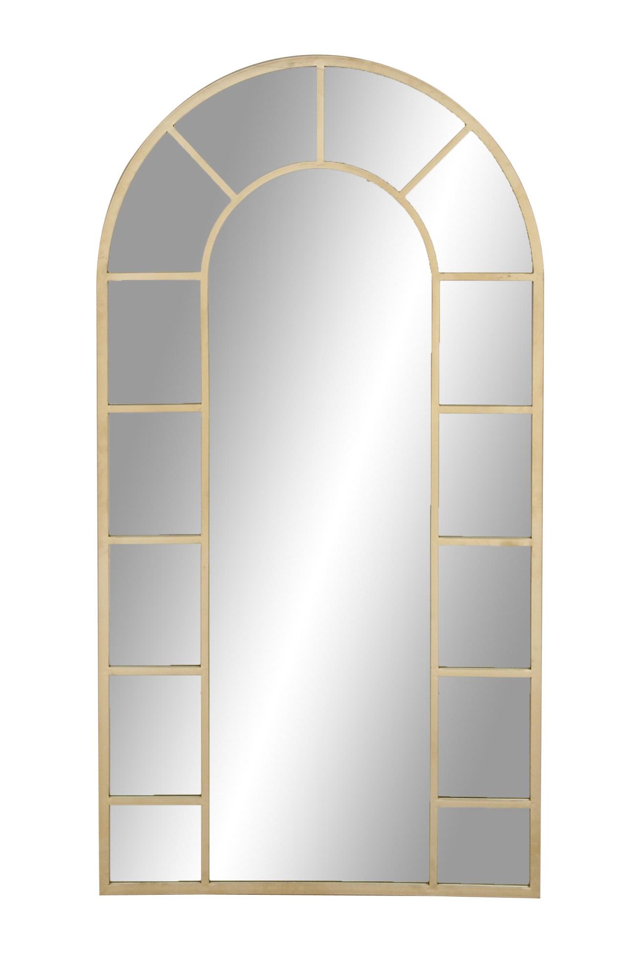 Metal Window Pane Inspired Room Wall Mirror with Arched Top 32" x 1" x 60"