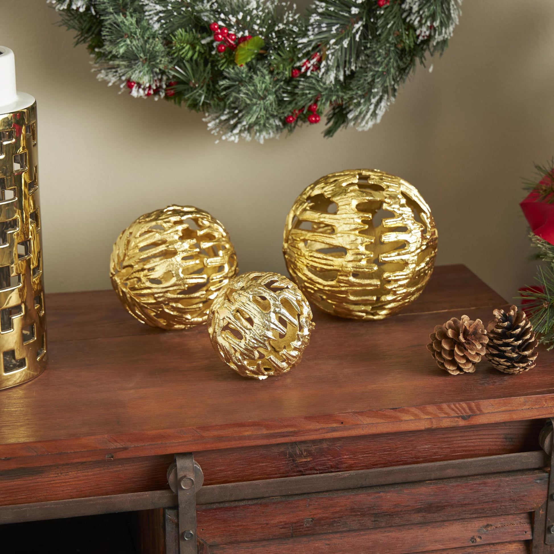 Set of 3 Abstract Aluminum Metal Metallic Cutout Decorative Orbs & Vase Filler