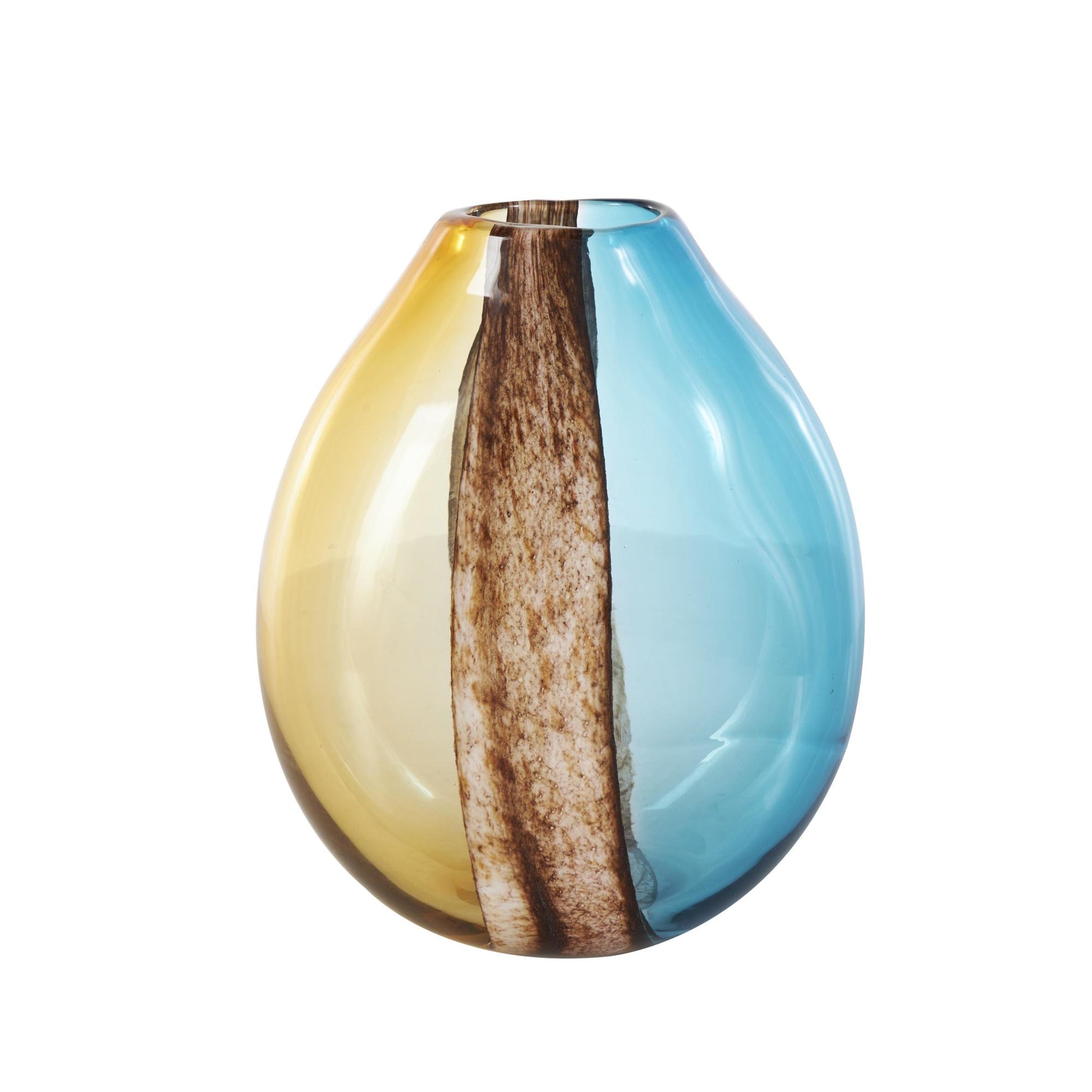 Multi Colored Glass Rounded Ombre Decorative Vase with Brown Textured Stripe Details