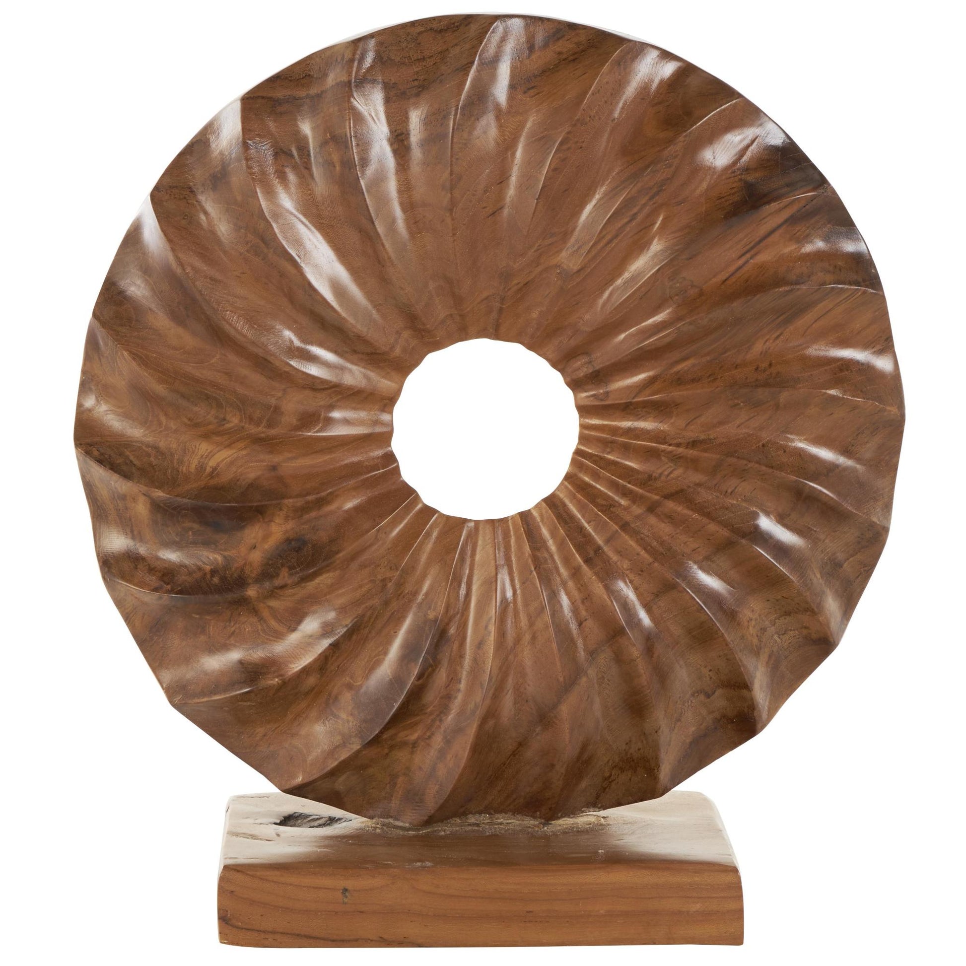 Sun Brown Teak Wood Handmade Dimensional Circular Decorative Sculpture with Center Cutout