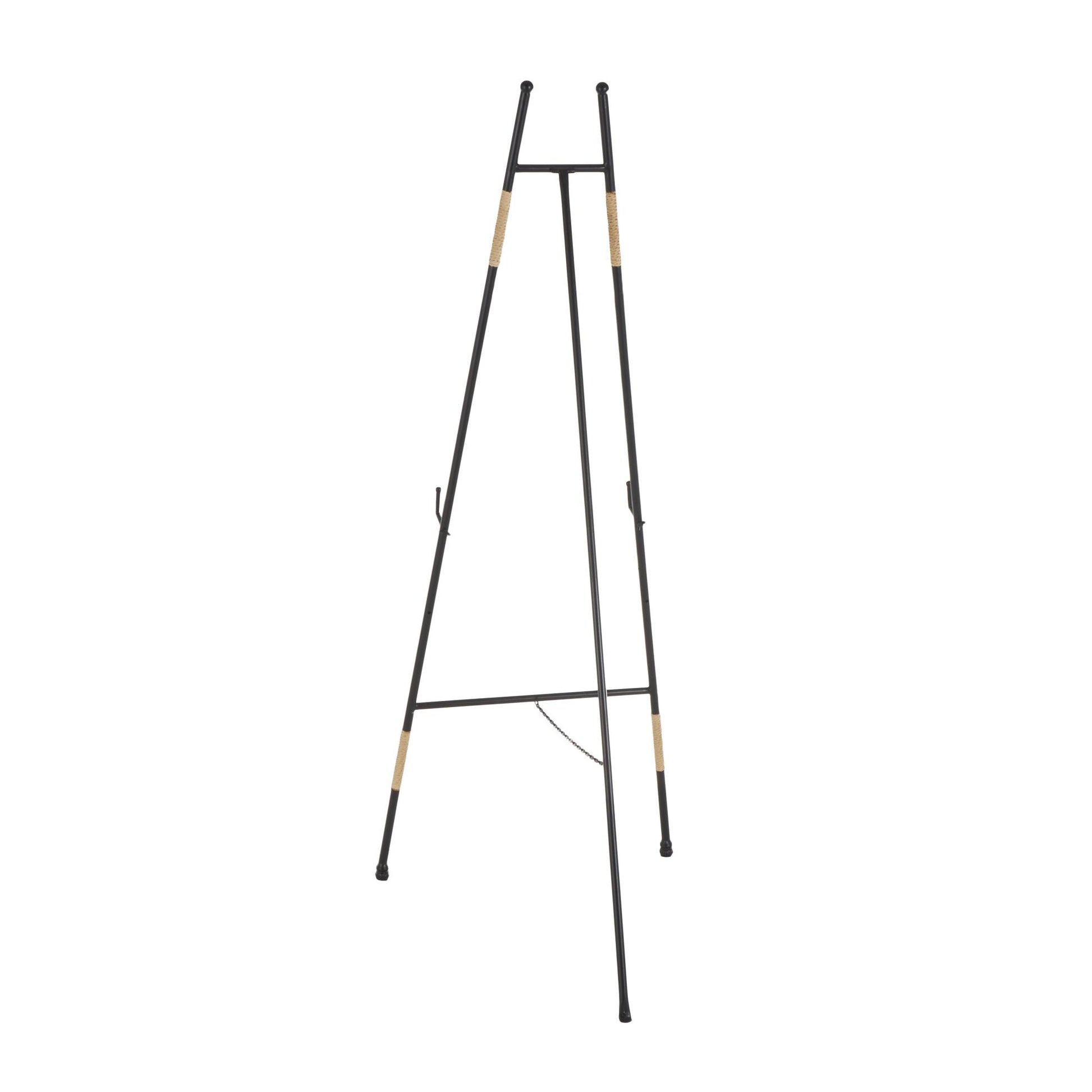 Black Metal Slim Foldable Floor 2 Tier Display Easel with Wrapped Rattan Accents