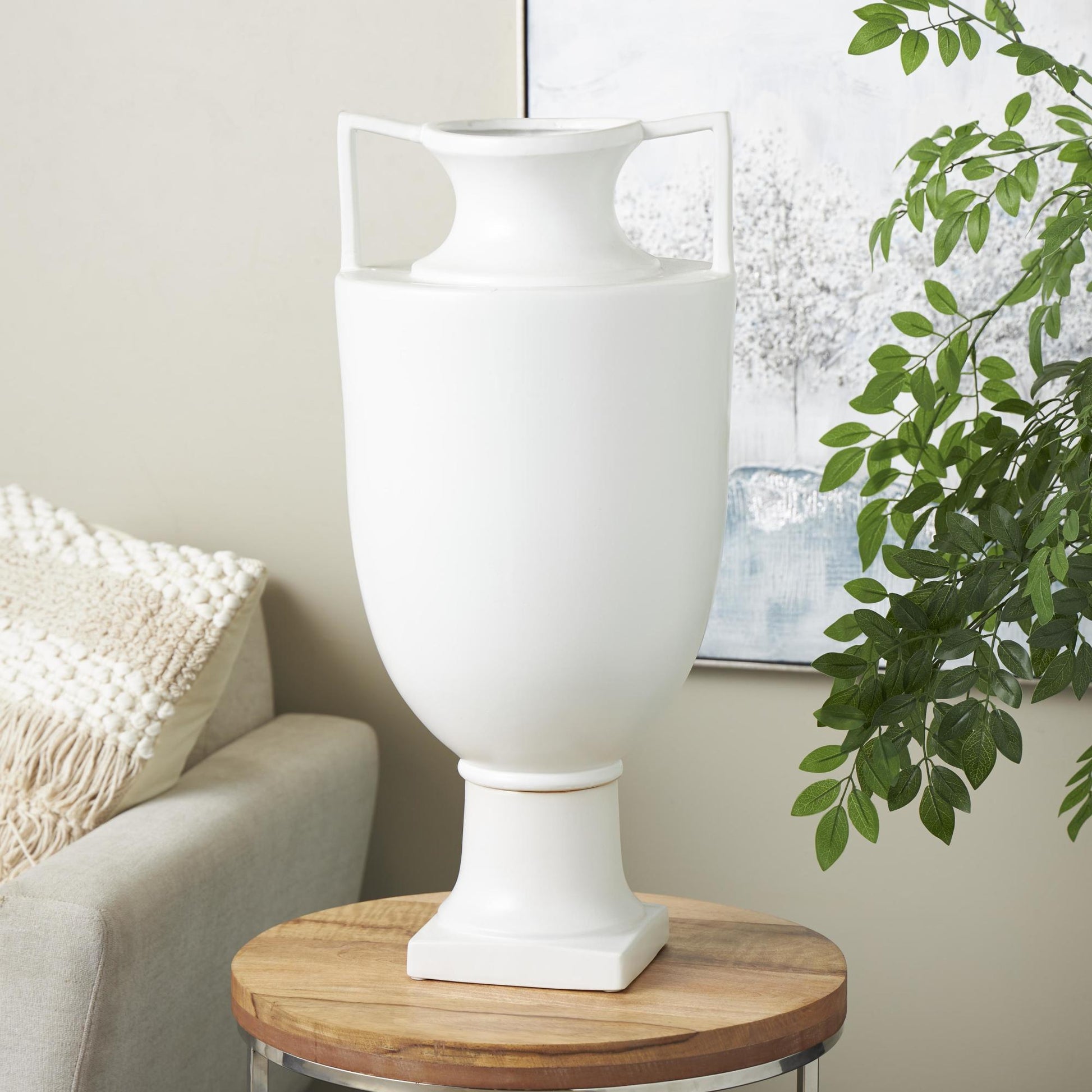 Ceramic Fluted Urn Shaped Decorative Vase with Handles