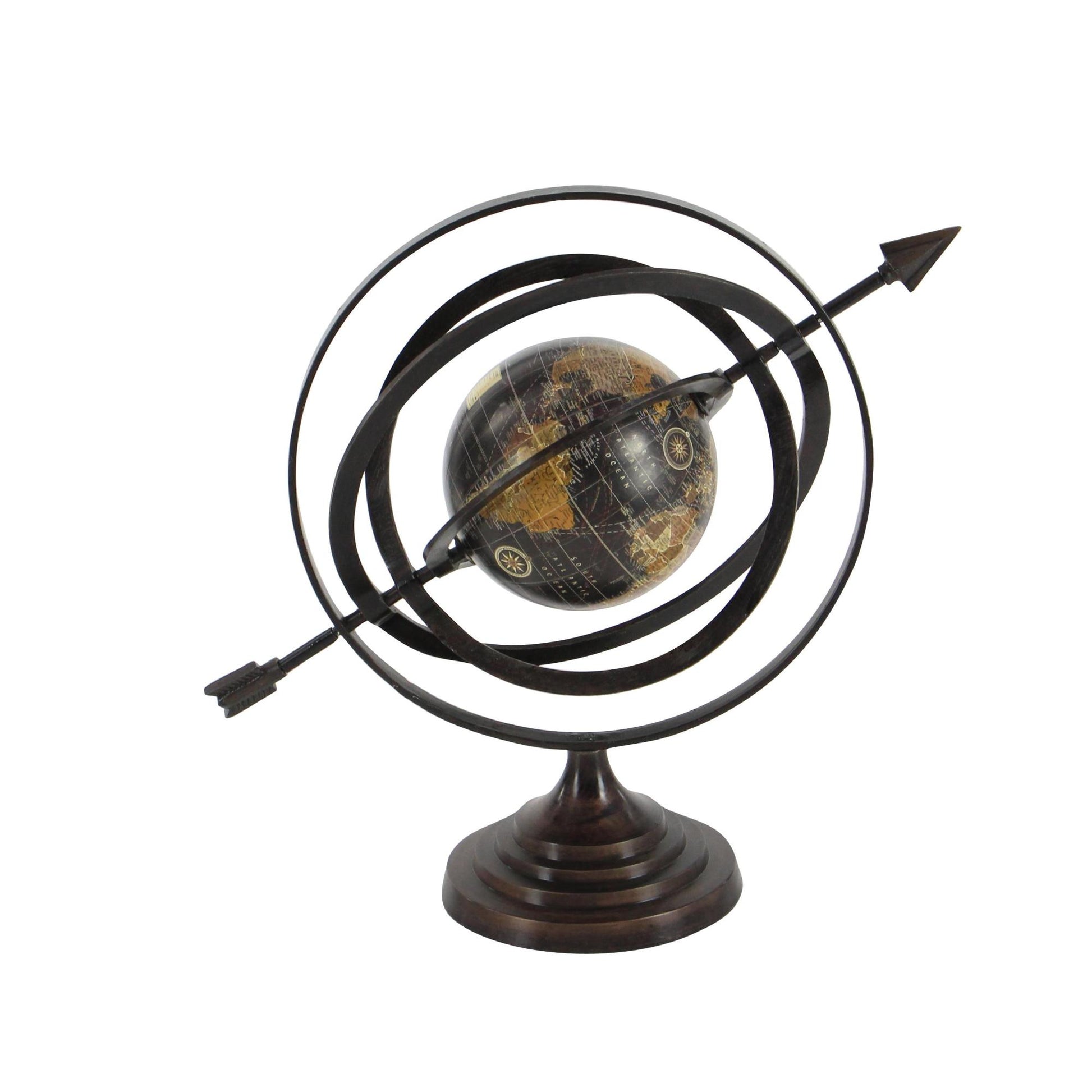 Compass Black Aluminum Metal Educational/Geographic Earth Globe