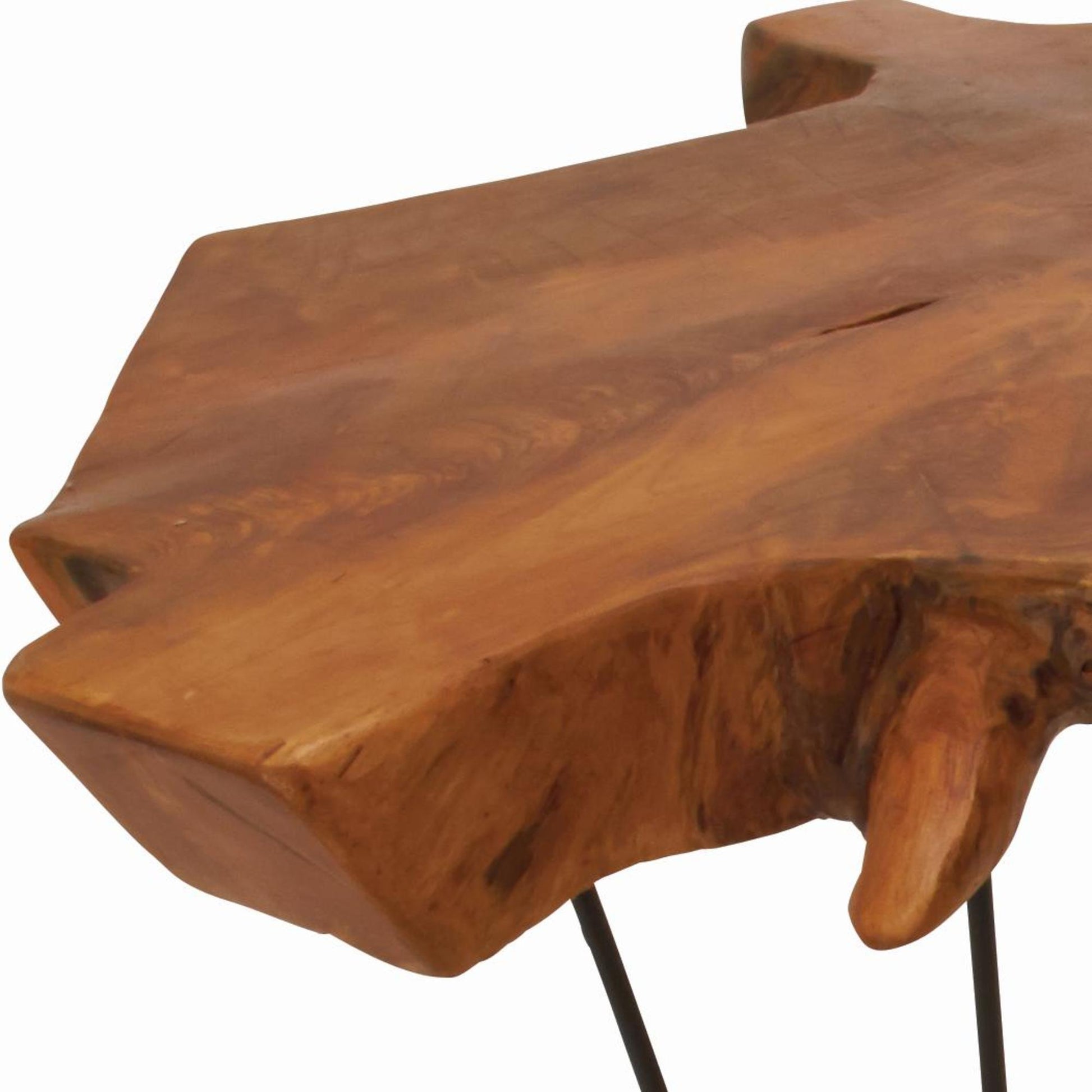 Brown Teak Wood Handmade Live Edge Living Room Coffee Table with Black Metal Hairpin Legs
