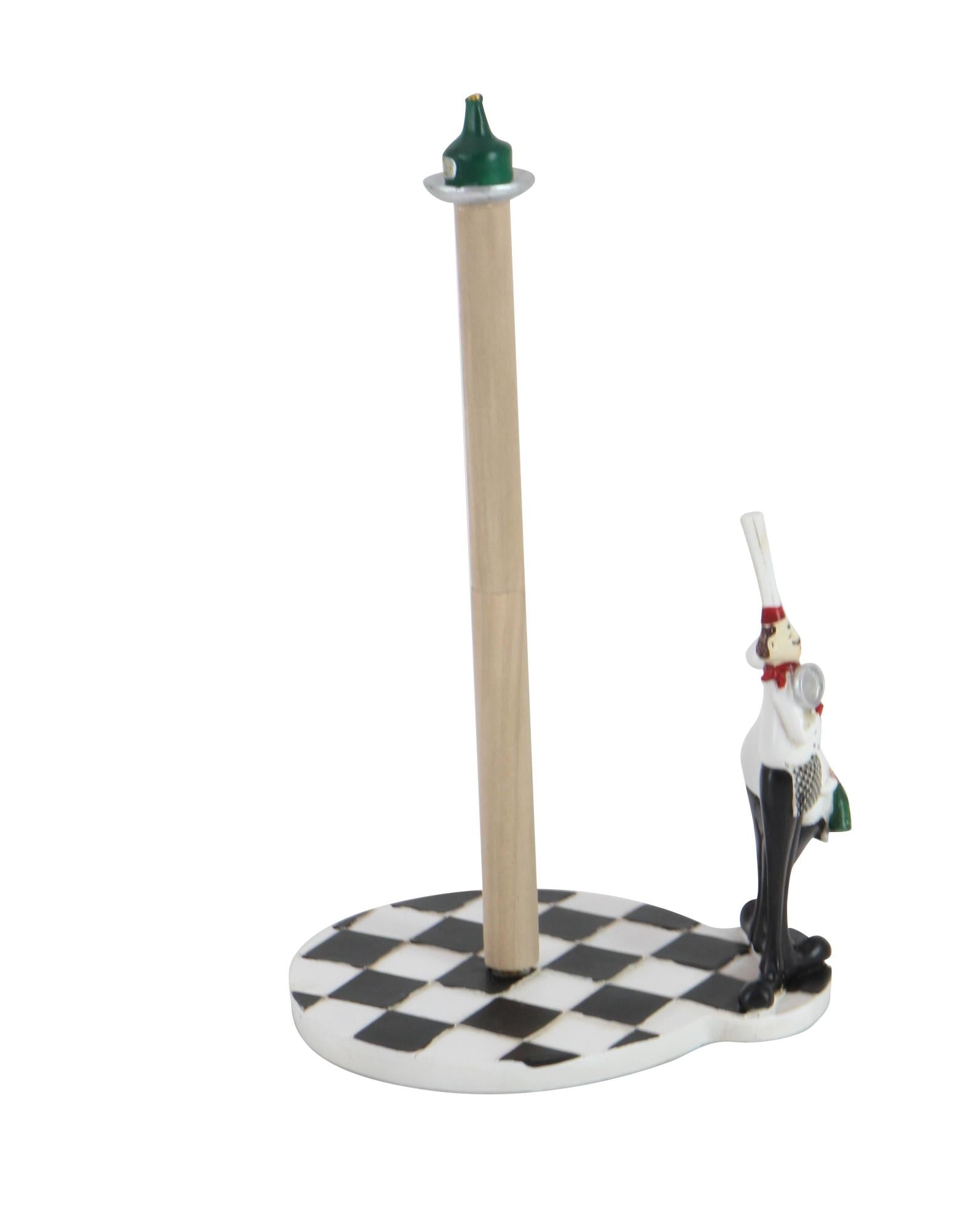 Chef White Polystone Countertop Paper Towel Holder with Checkered Base