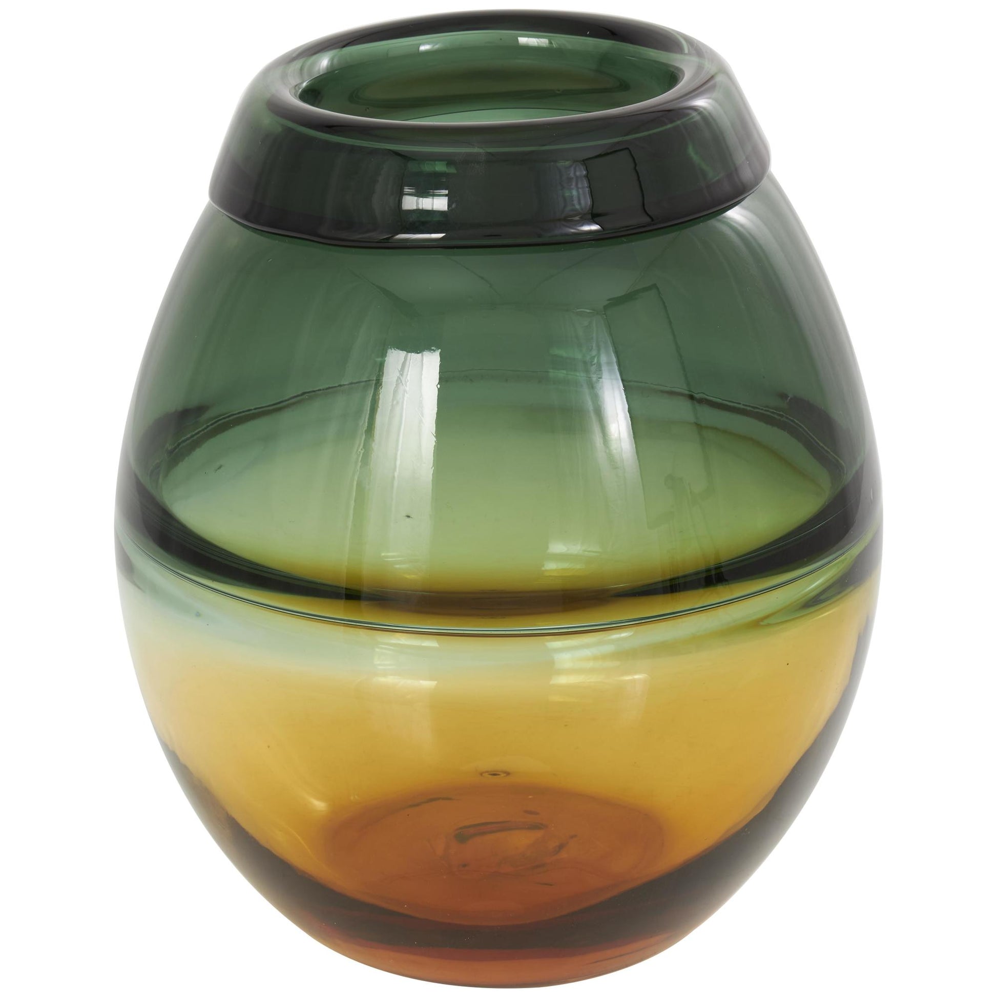Green Glass Handmade Ombre Decorative Vase with Yellow Base