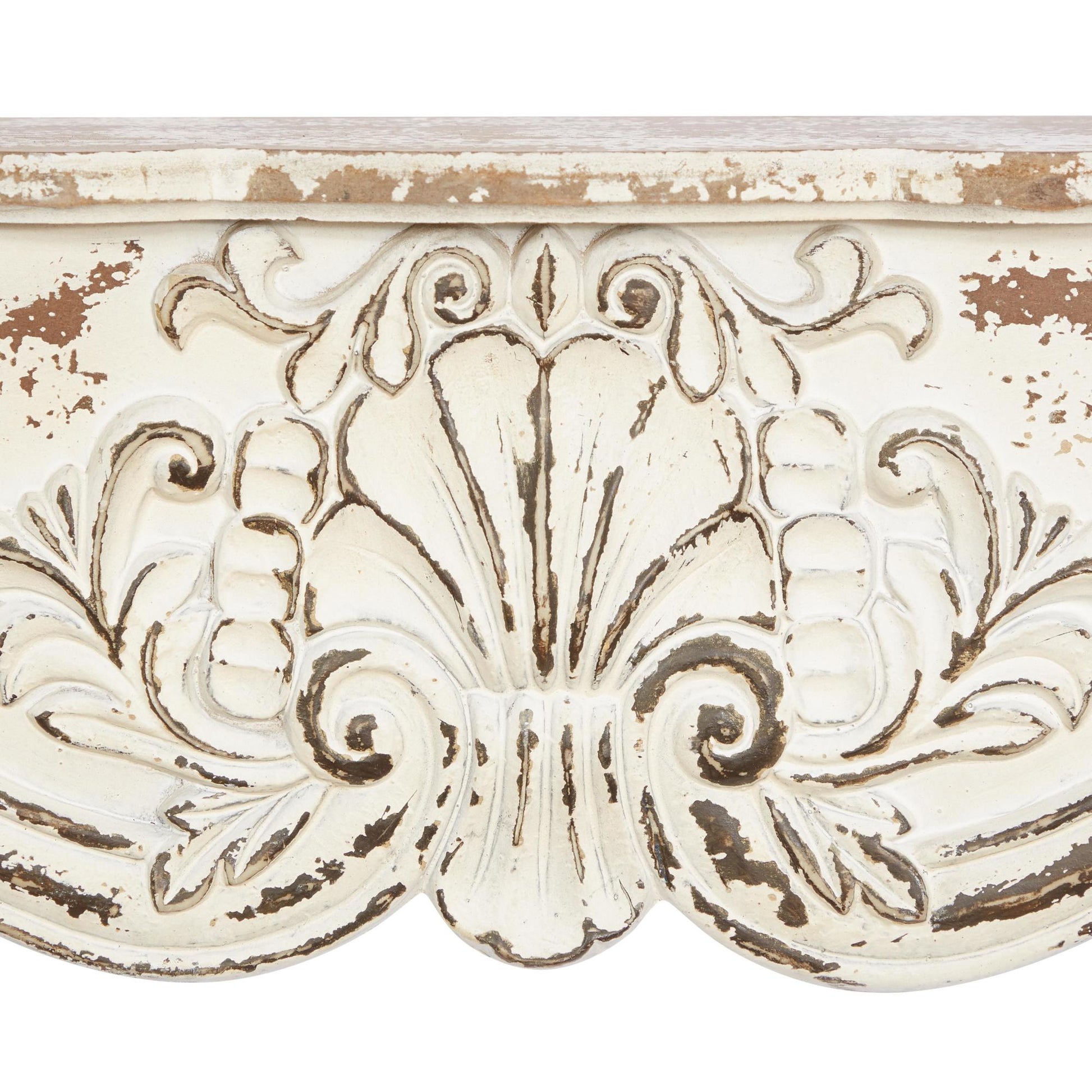 Scroll White Wood Distressed 1 Shelf Room Wall Shelf