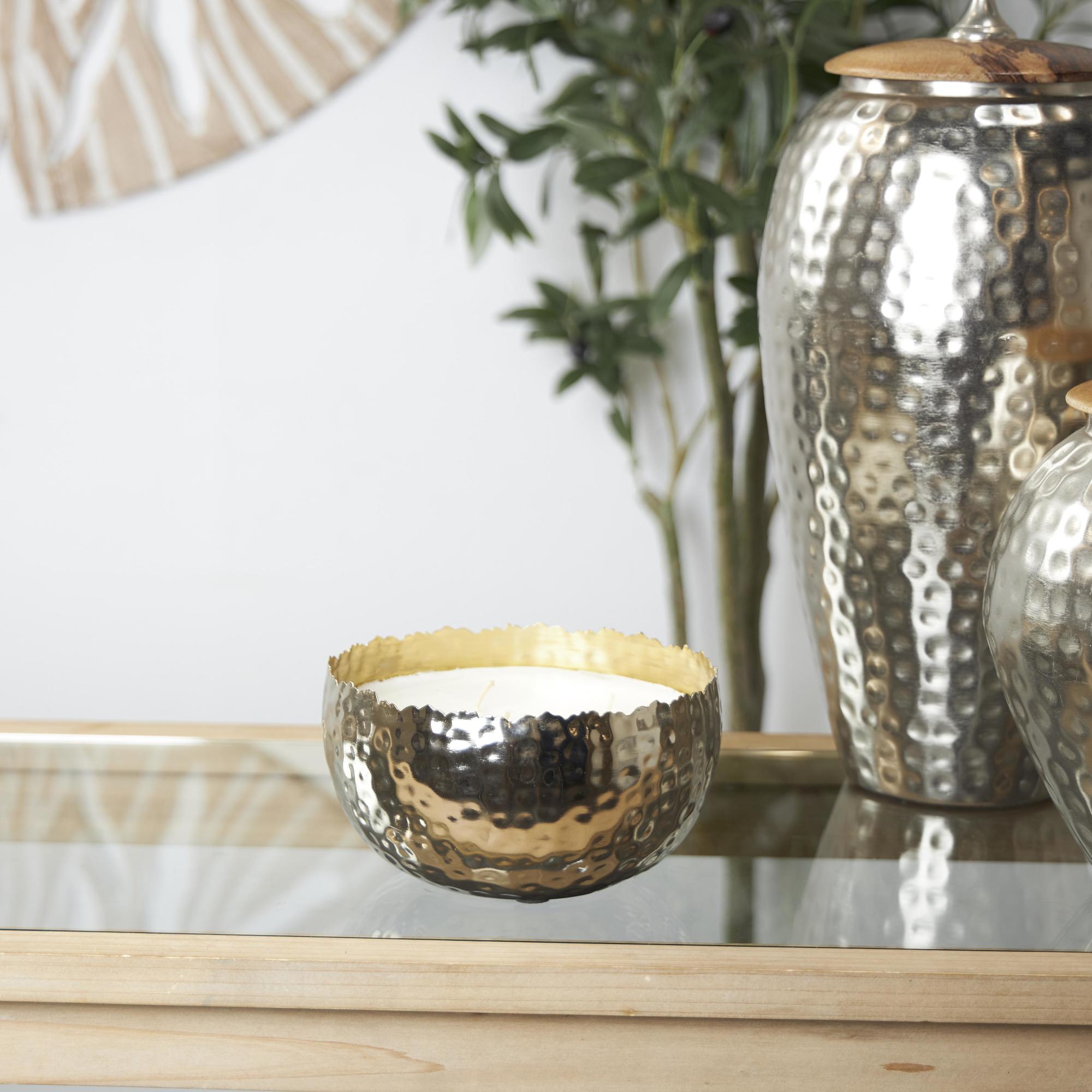 Metal Egyptian Mint Scented Hammered 30 oz 3 Wick Decorative Candle with White Wax 7" x 7" x 4"