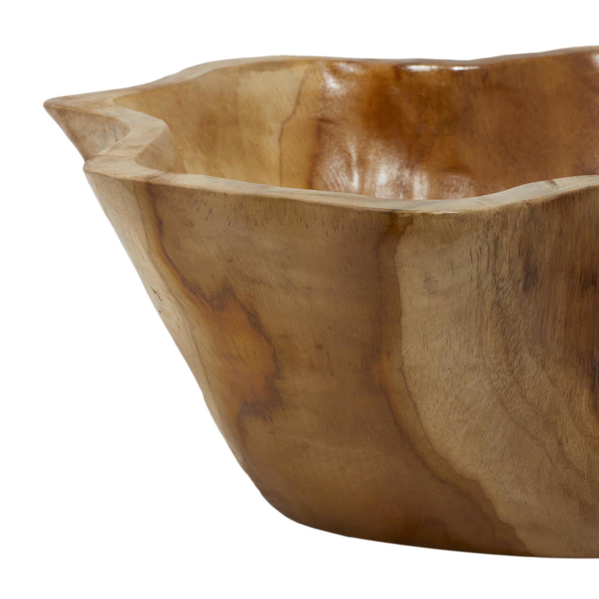 Brown Teak Wood Handmade Live Edge Free Form Large Decorative Bowl