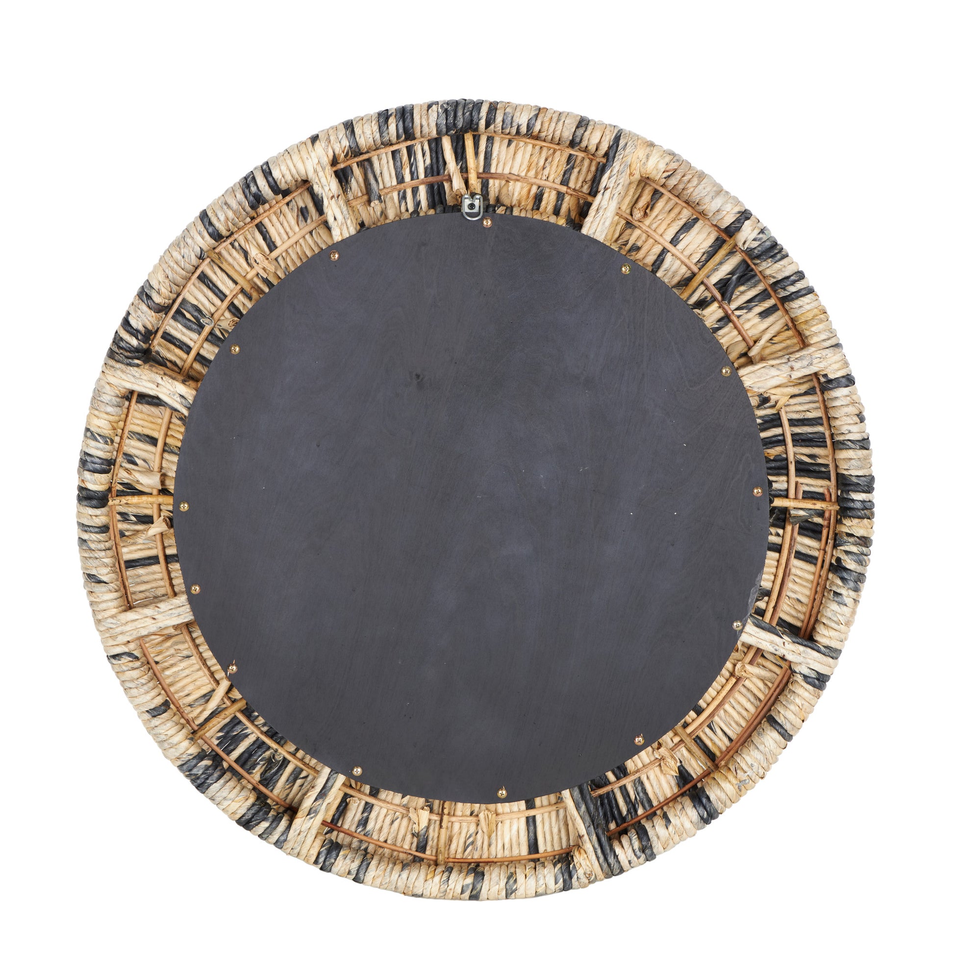 Beige Banana Leaf Room Wall Mirror with Coiled Frame and Blue Accents