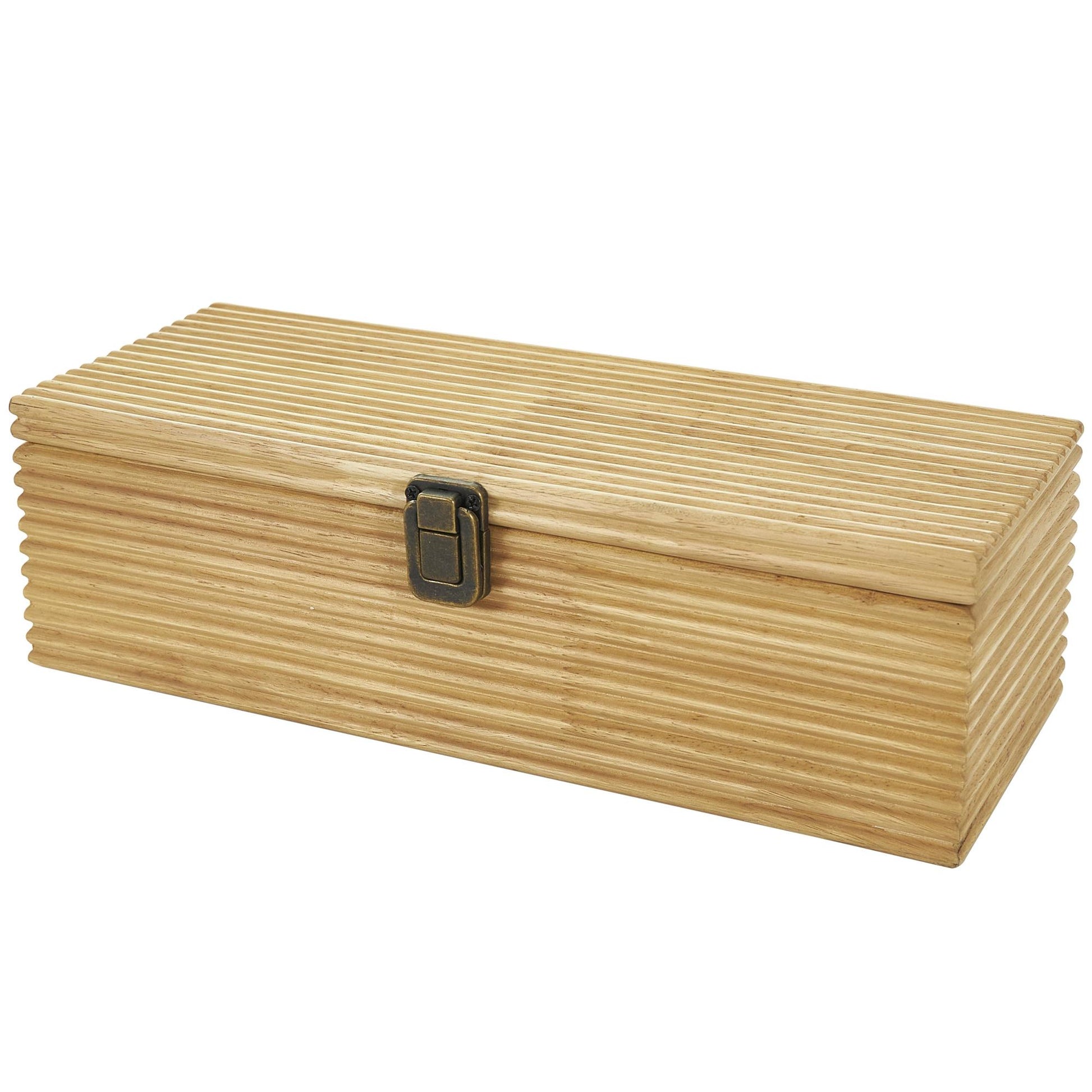 Set of 2 Light Brown Wood Carved Linear Decorative Box