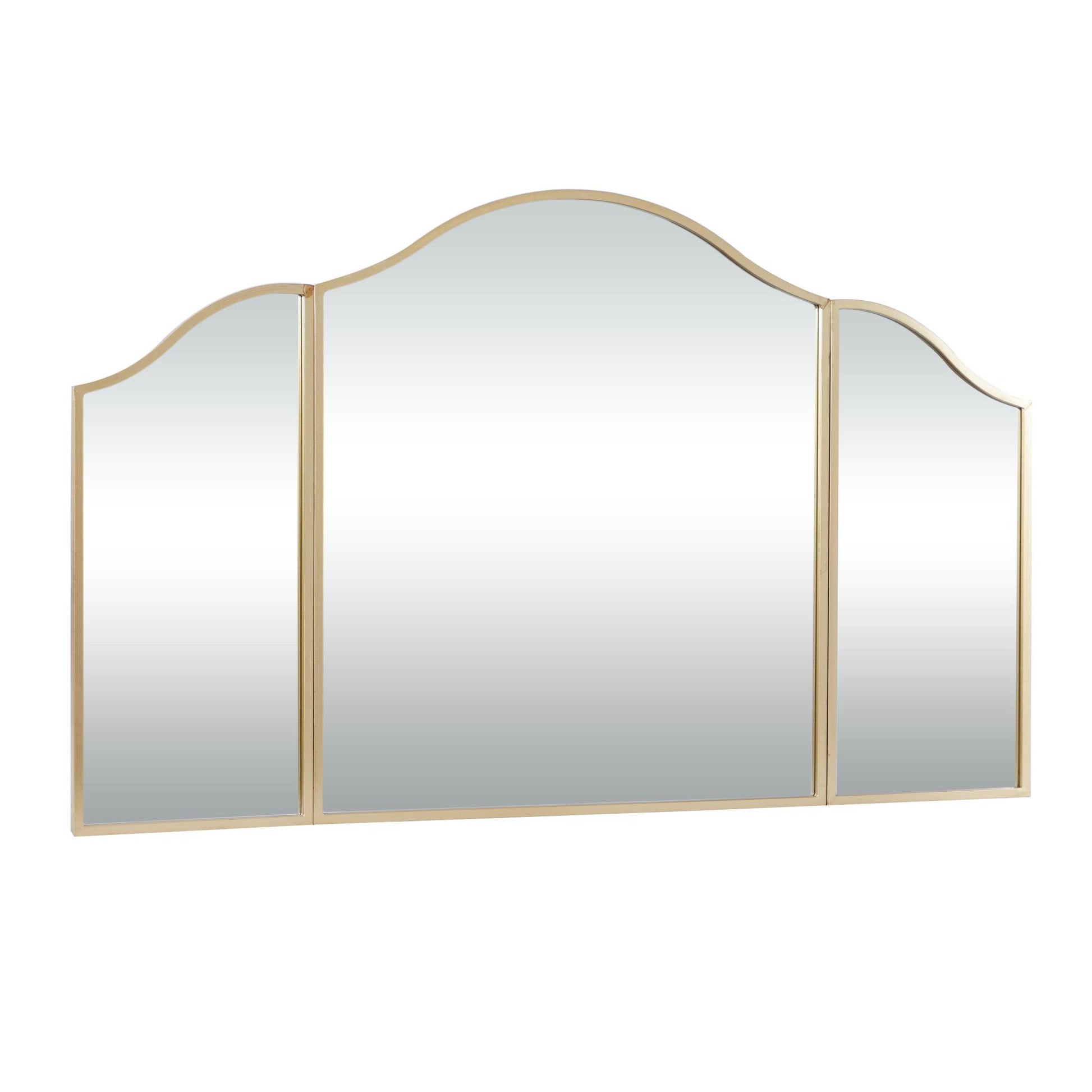 Gold Metal Arched Room Wall Mirror with Folding Sides