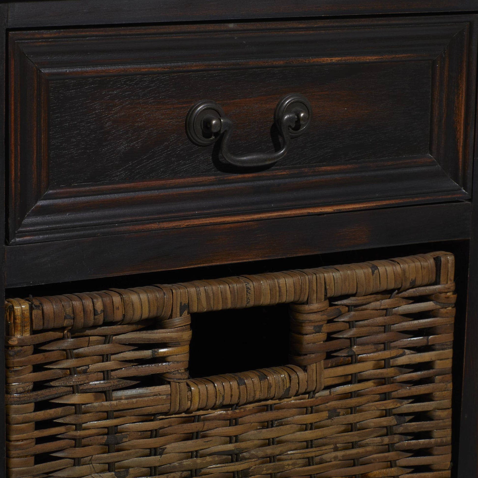 Dark Brown Wood Storage 2 Basket and 1 Drawer Room Storage Unit