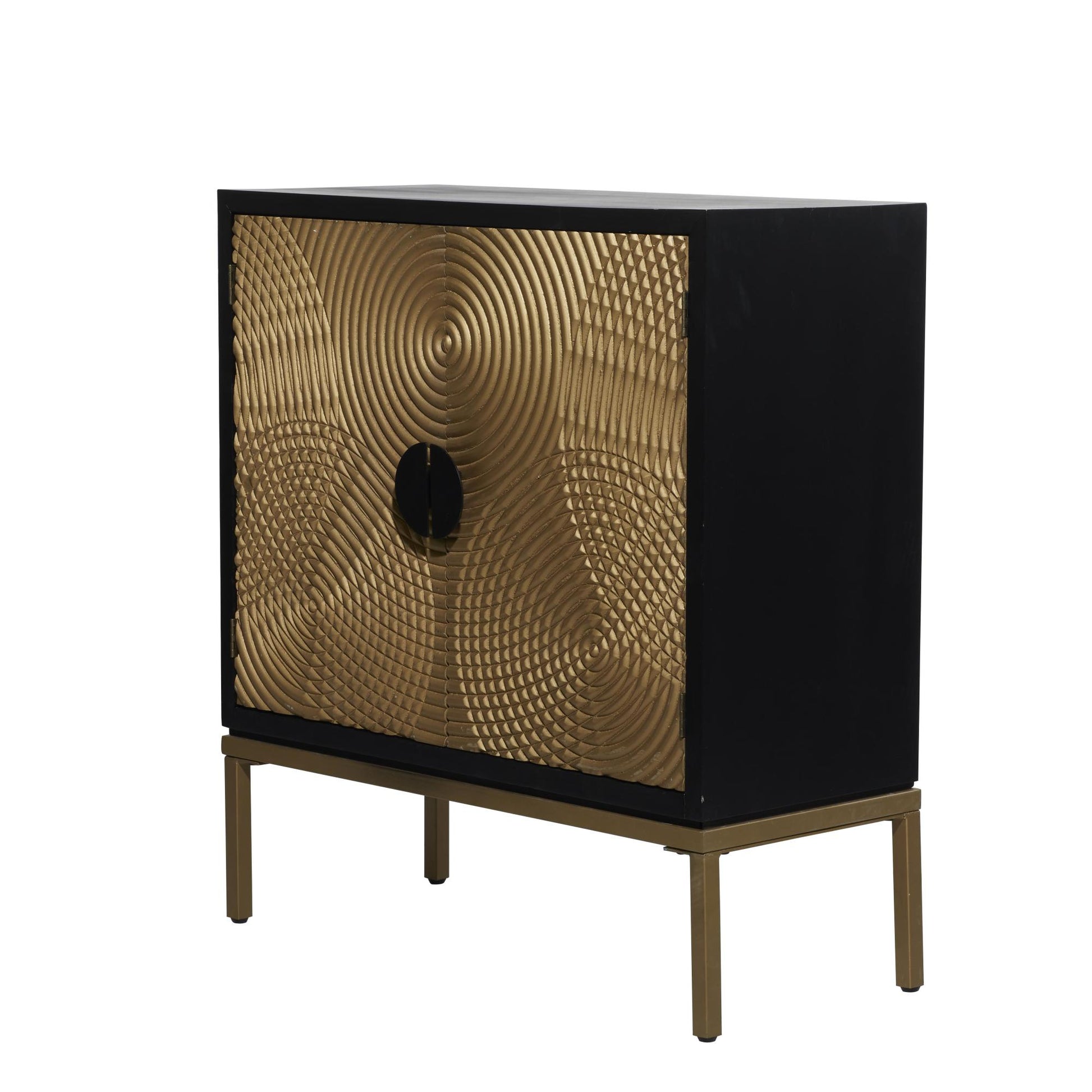 Geometric Bronze Wood Relief Ripple Design 2 Door Room Cabinet with Crescent Moon Handles