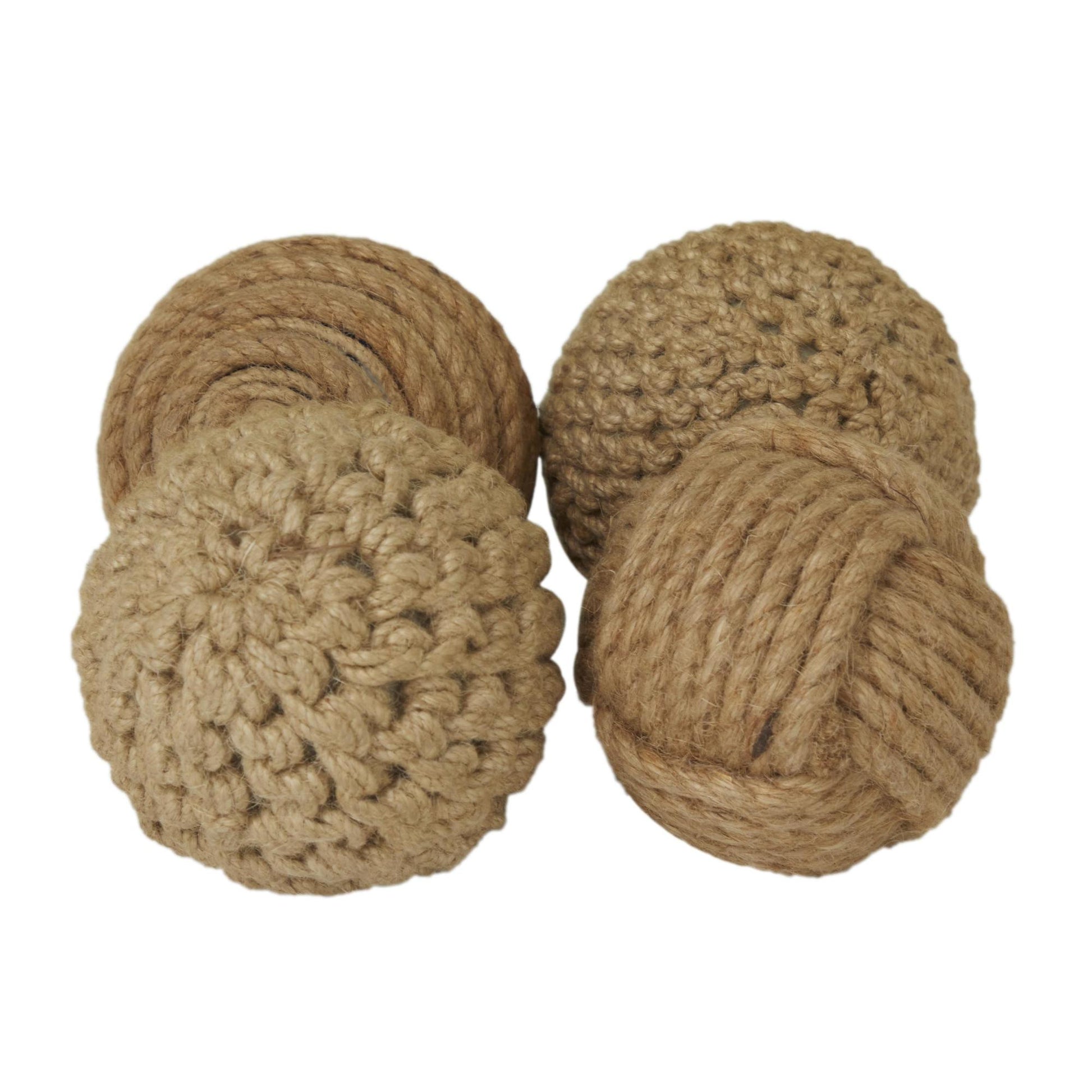 Set of 4 Jute Rope Handmade Decorative Orbs & Vase Filler with Varying Designs Set of 4 4"W, 4"H