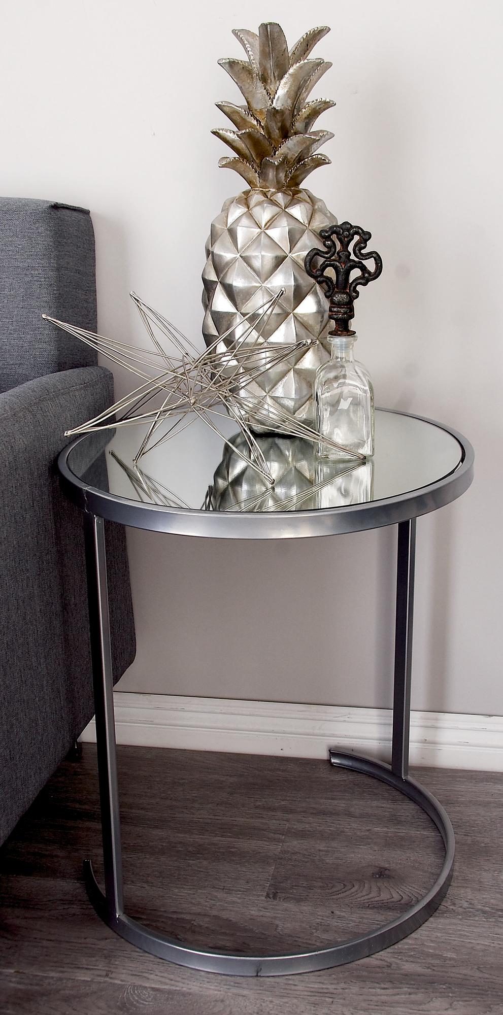 Set of 3 Metal Round Nesting Side End Accent Table with Black Glass Top