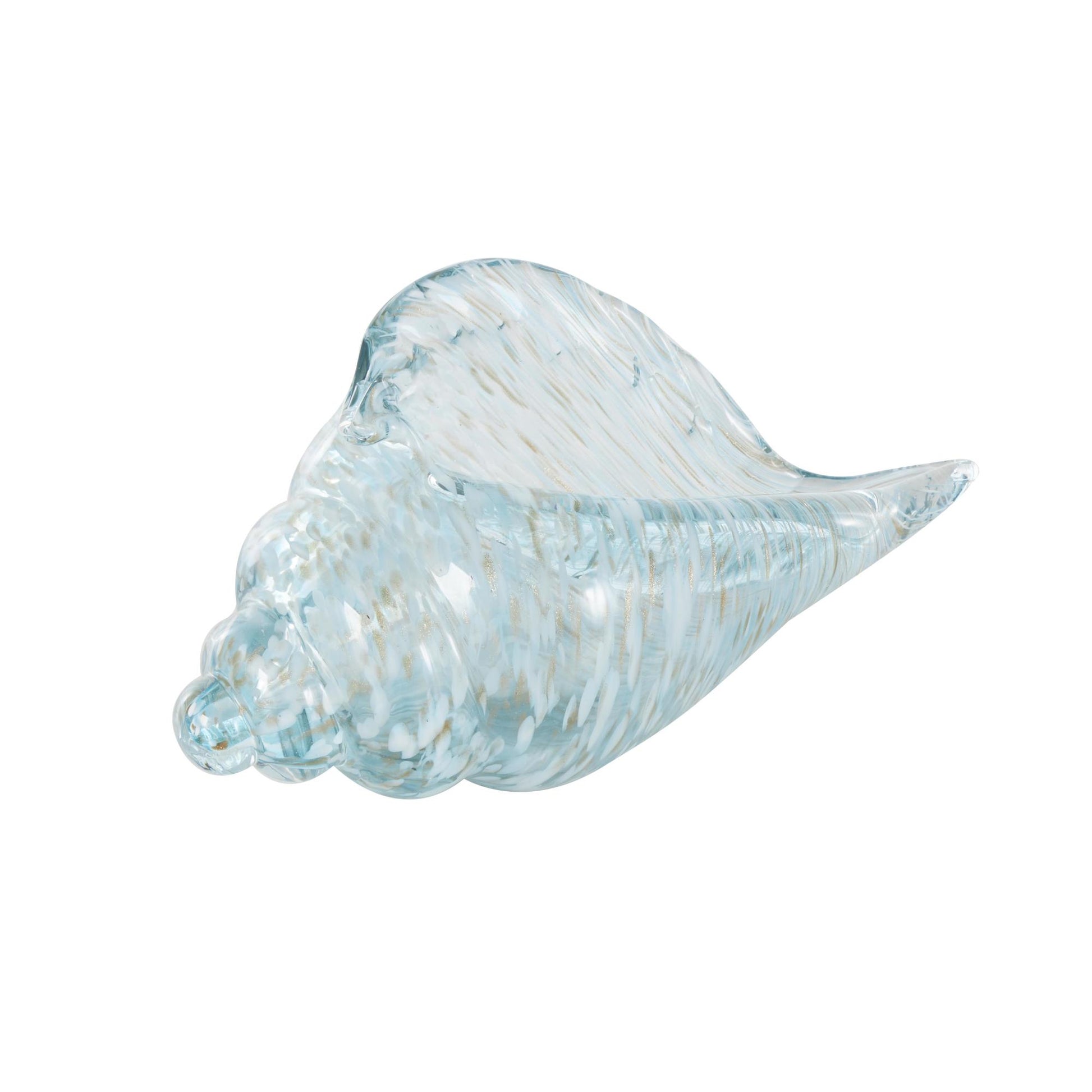 Shell Blue Glass Textured Decorative Sculpture with Gold and Cream Accents