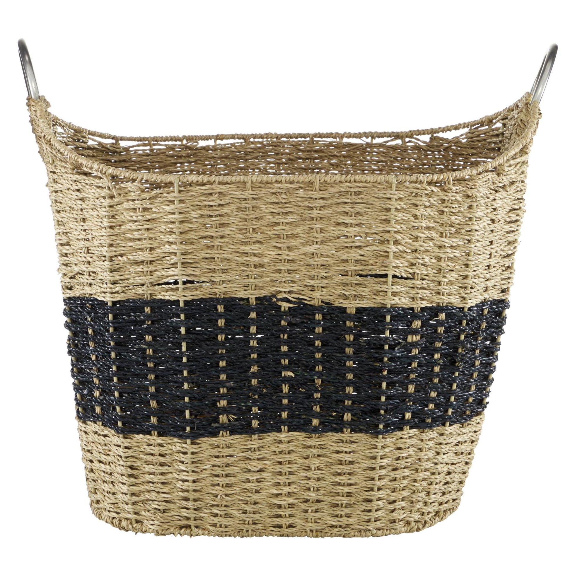 Seagrass Handmade Decorative and Functional Storage Basket with Metal Handles 21" x 18" x 18"