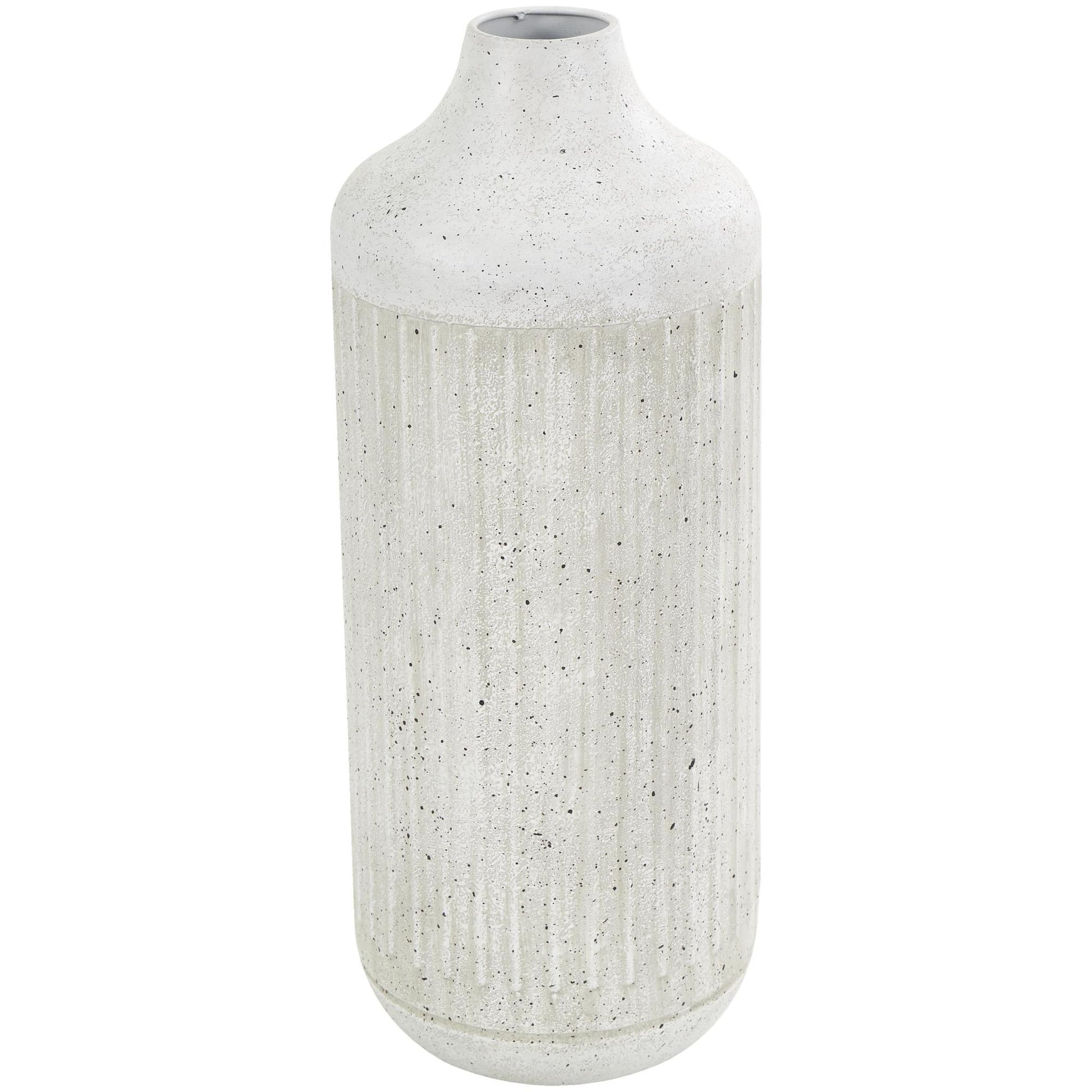 Gray Metal Ribbed Speckled Decorative Vase