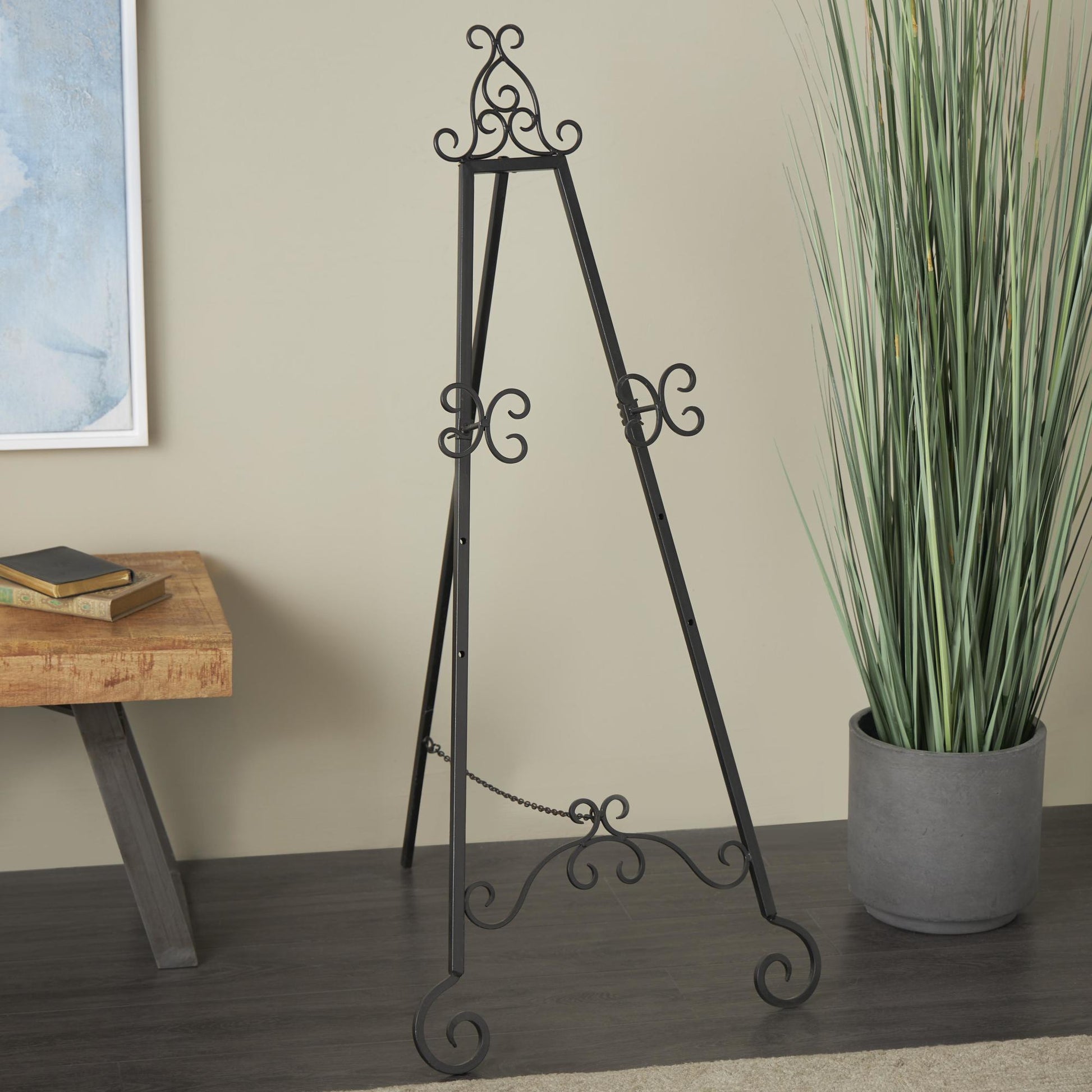 Scroll Black Metal Tall Adjustable Floor 3 Tier Display Easel