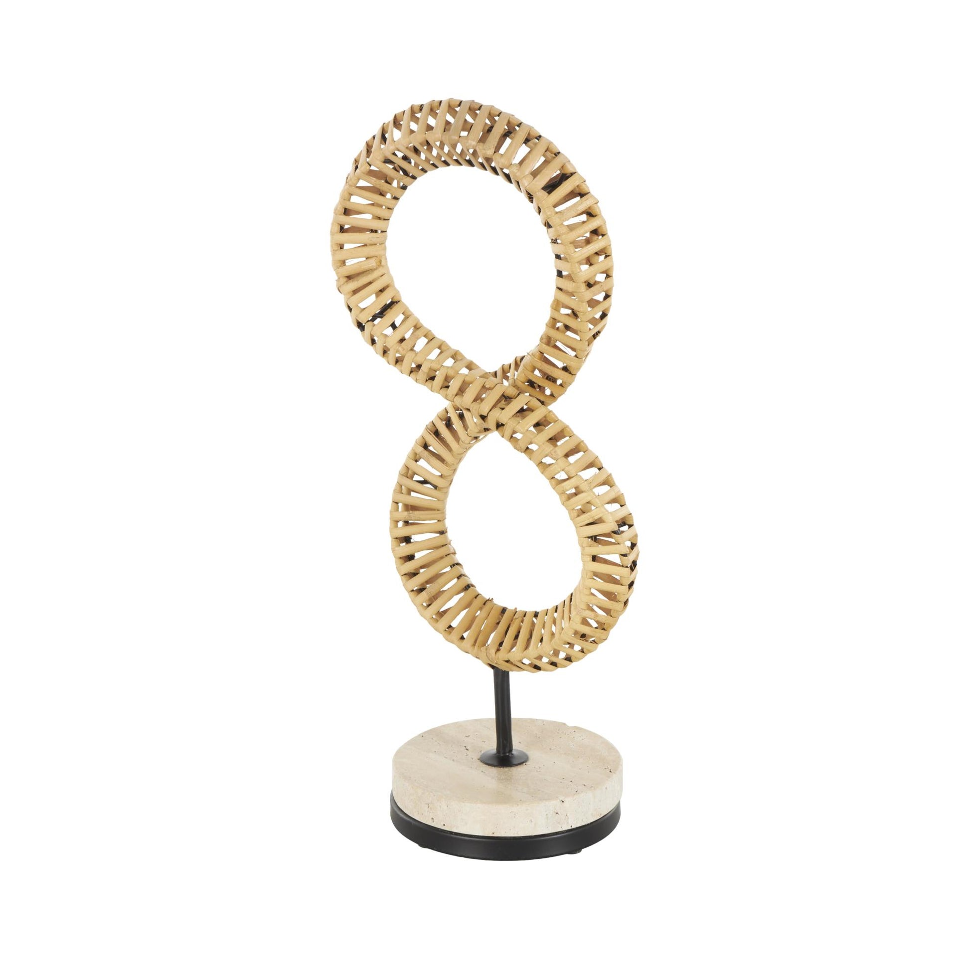Abstract Brown Rattan Handmade Decorative Sculpture with White Marble Base