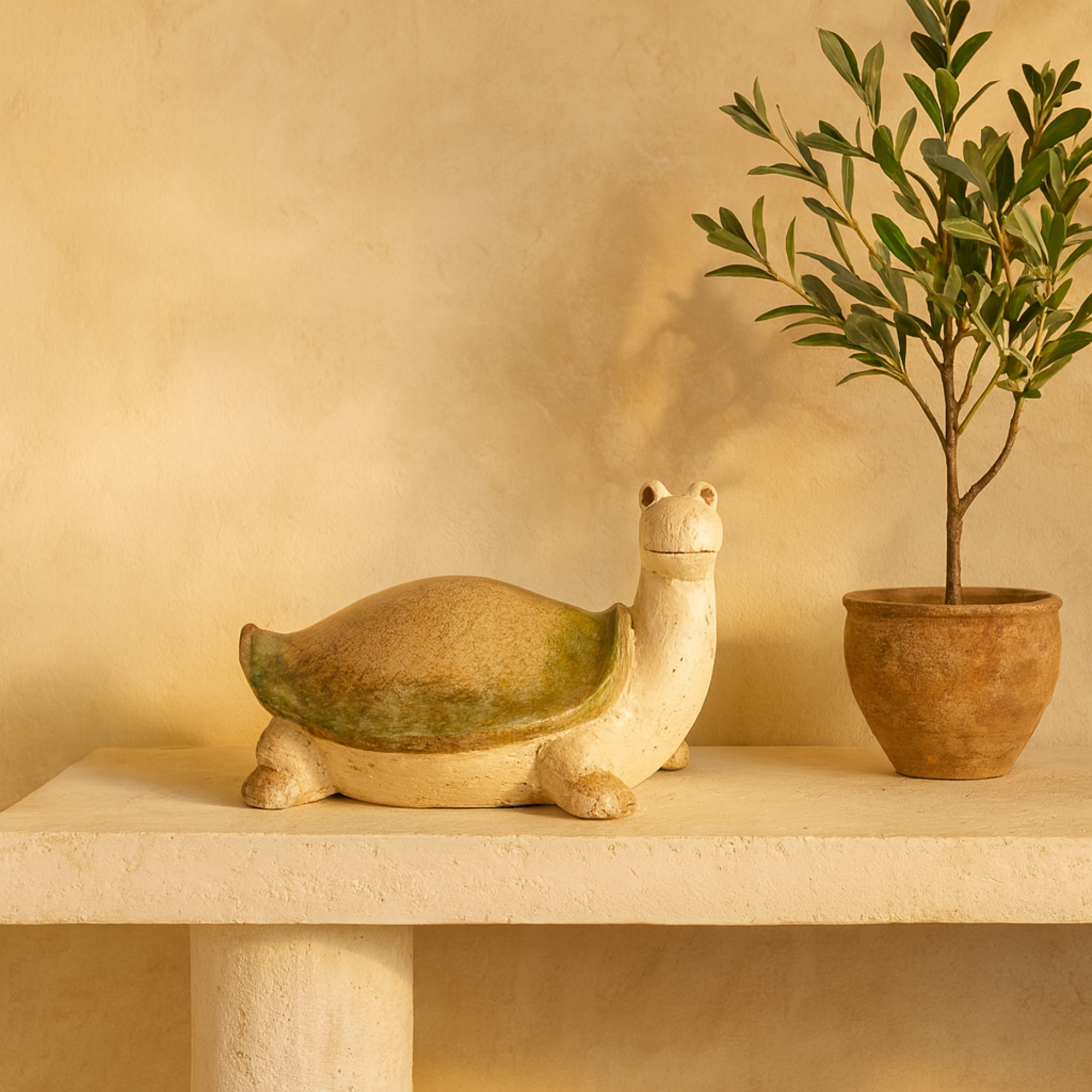 Turtle Cream Magnesium Oxide Decorative Garden Sculpture with Green Shell