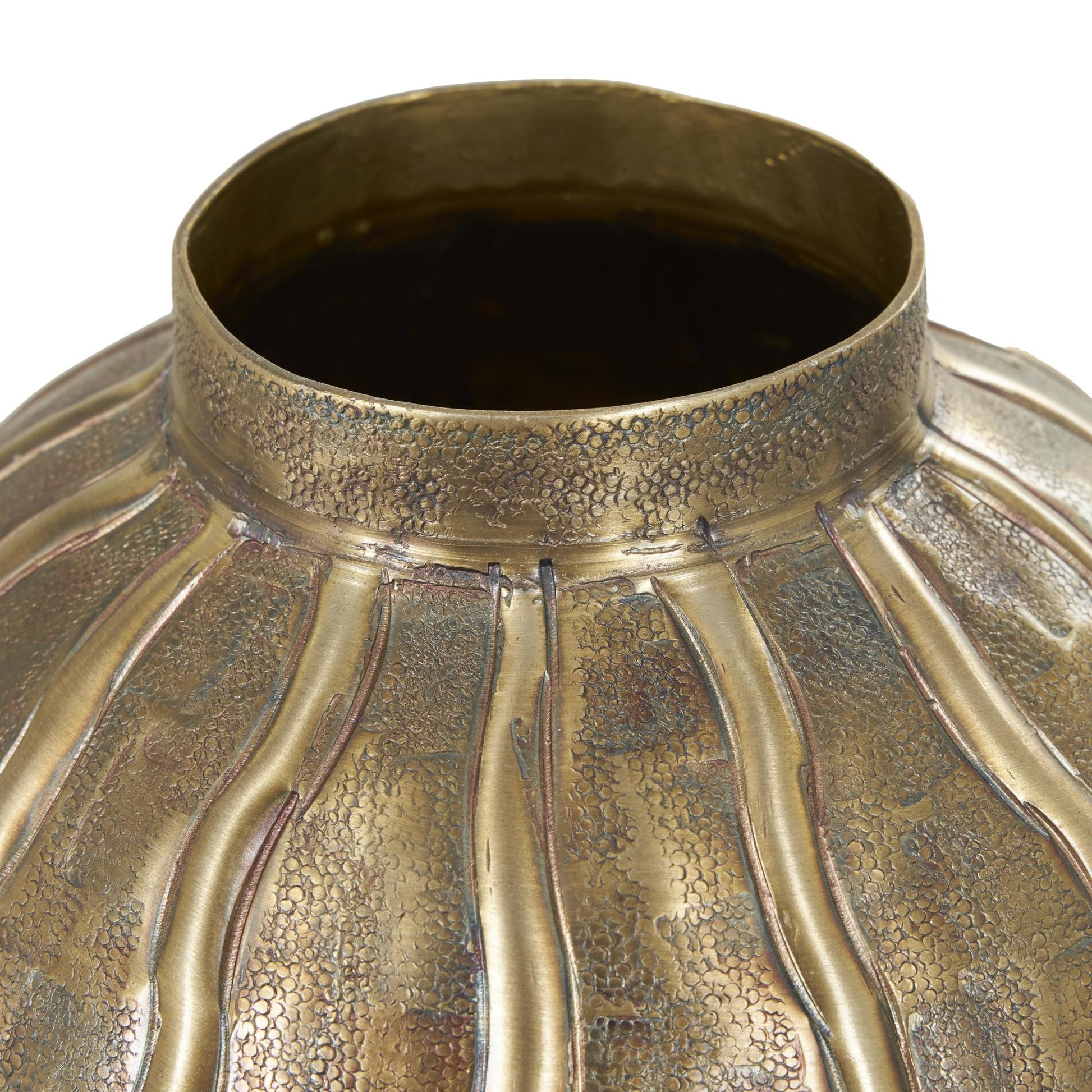 Brass Metal Snakeskin Inspired Decorative Vase with Dimensional Wavy Accents