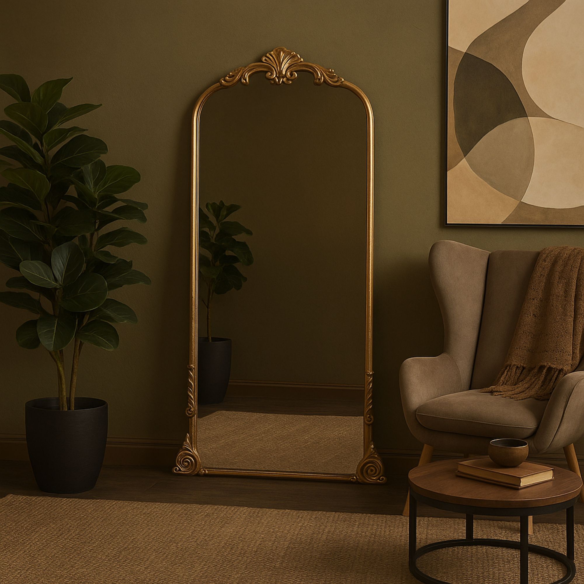 Scroll Gold Metal Tall Ornate Arched Baroque Room Floor Mirror