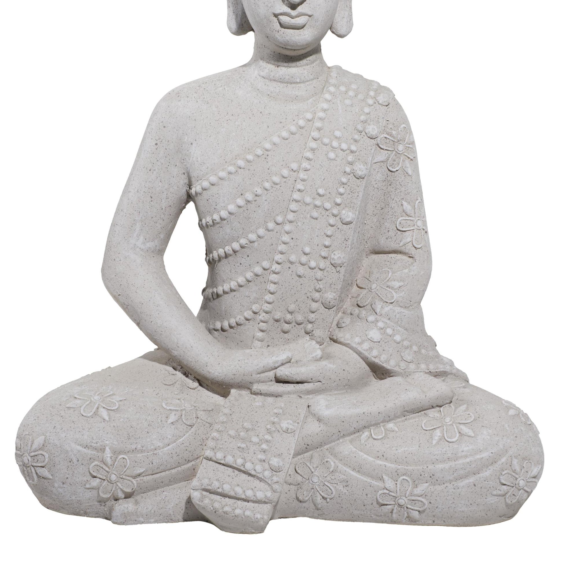 Buddha Gray Magnesium Oxide Indoor Outdoor Meditating Decorative Garden Sculpture with Floral Carvings