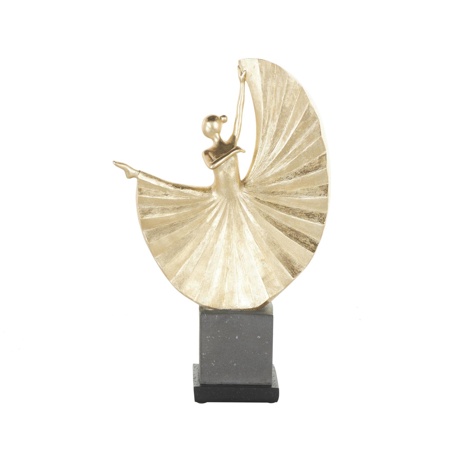 Dancer Gold Polystone Ballet Decorative Sculpture with Elevated Black Base