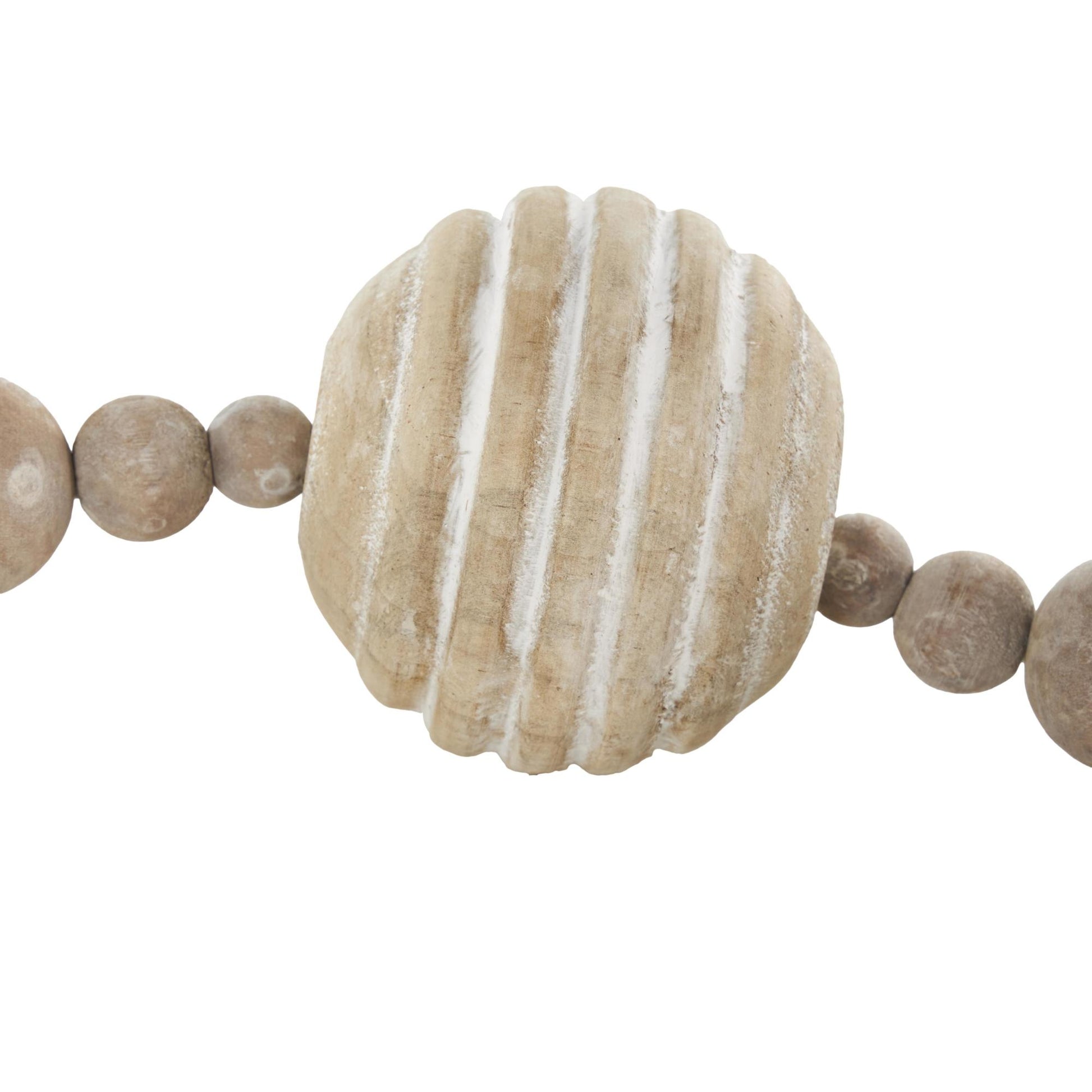 Geometric Cream Wood Handmade Ribbed Beaded Garland with Tassel with White Rope