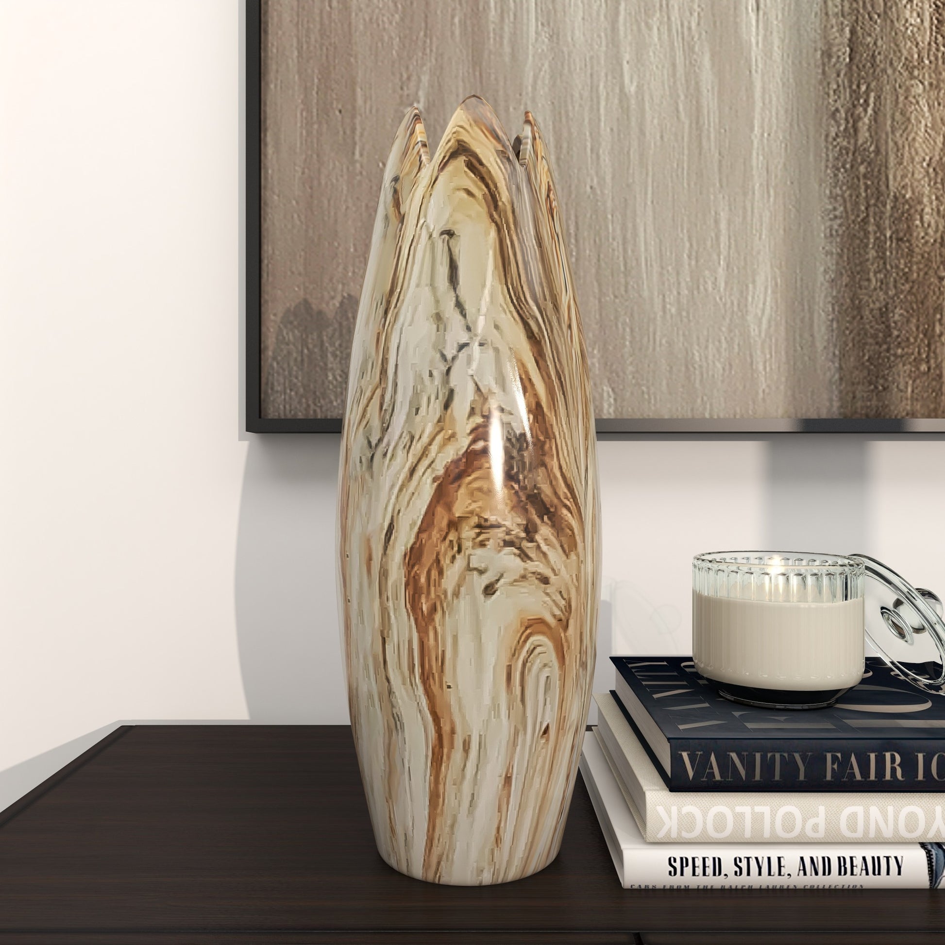 Ceramic Marbled Decorative Vase with Angled Edge Opening