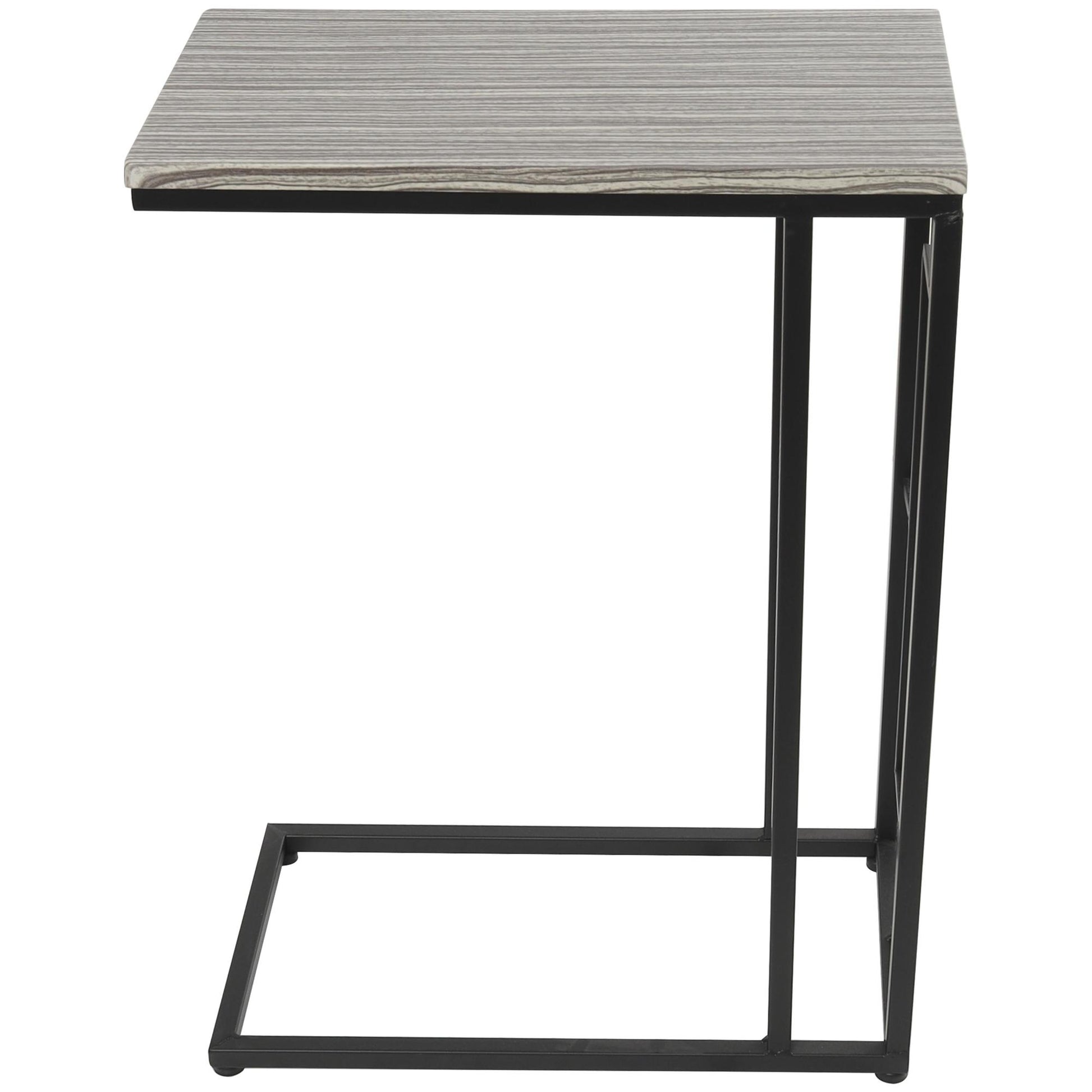 Metal C-Shaped Side End Accent Table with Black Metal Base