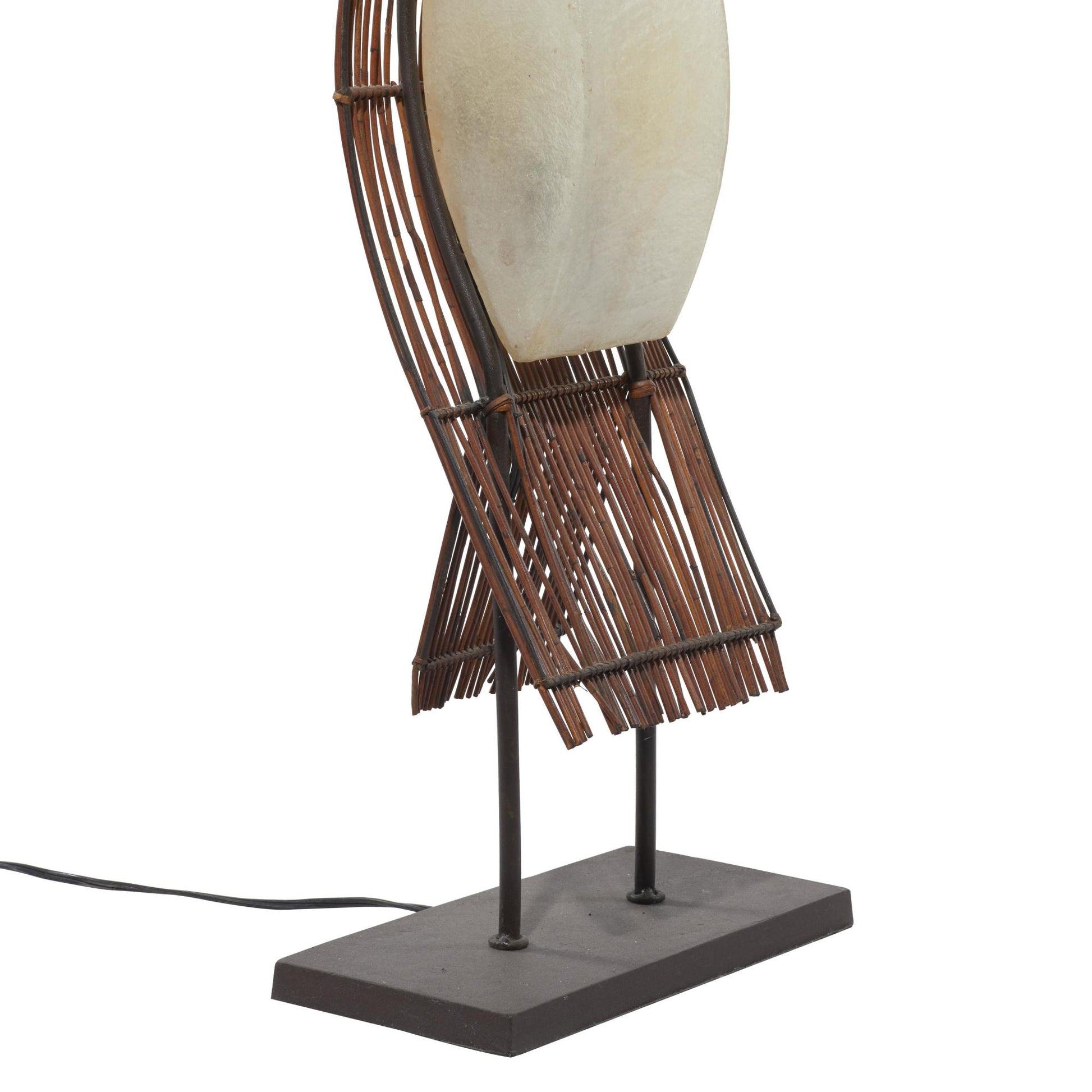 Tribal Brown Bamboo Wood Wavy Room Floor Lamp with Cream Lamp Shades