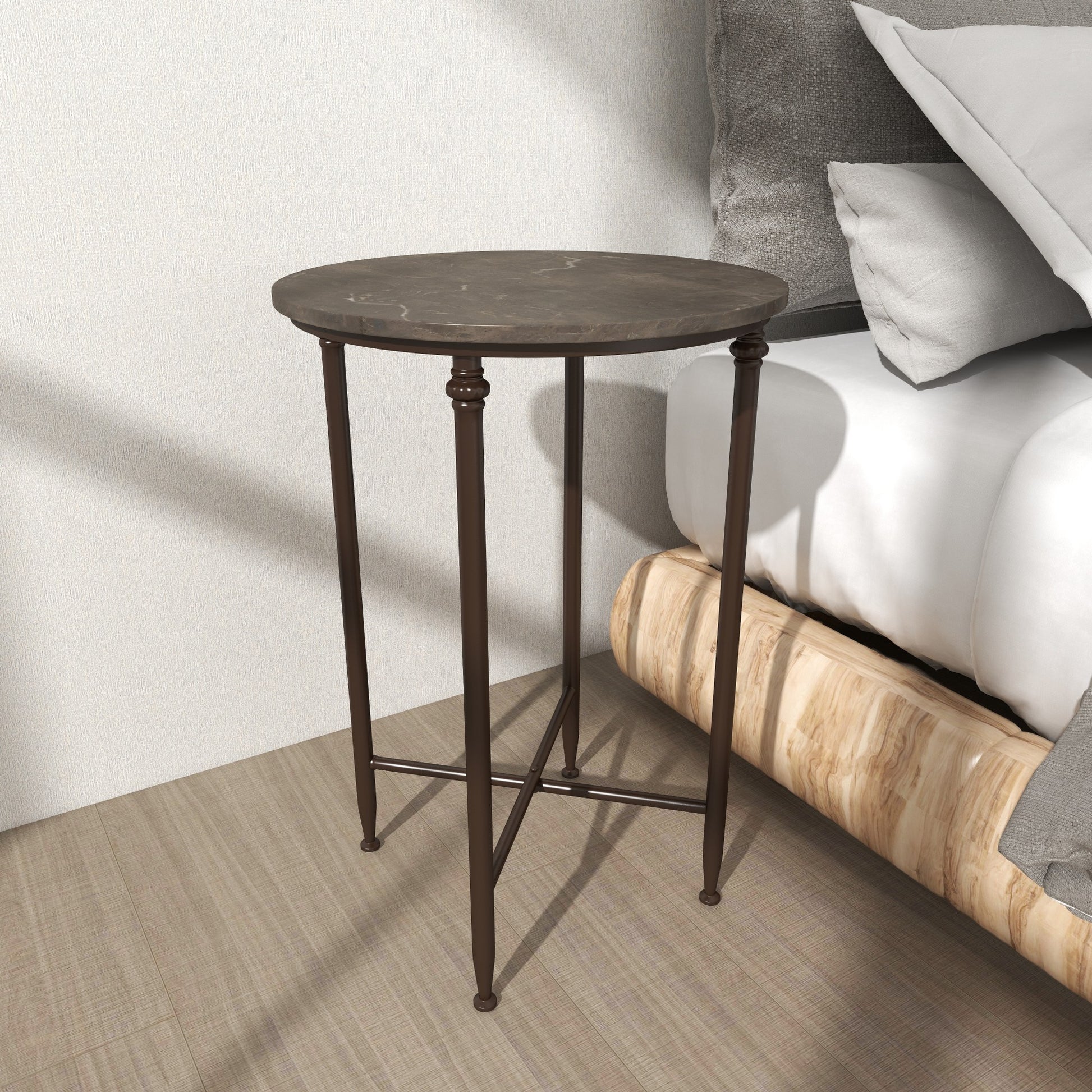 Brown Marble Side End Accent Table with Bronze Metal Legs
