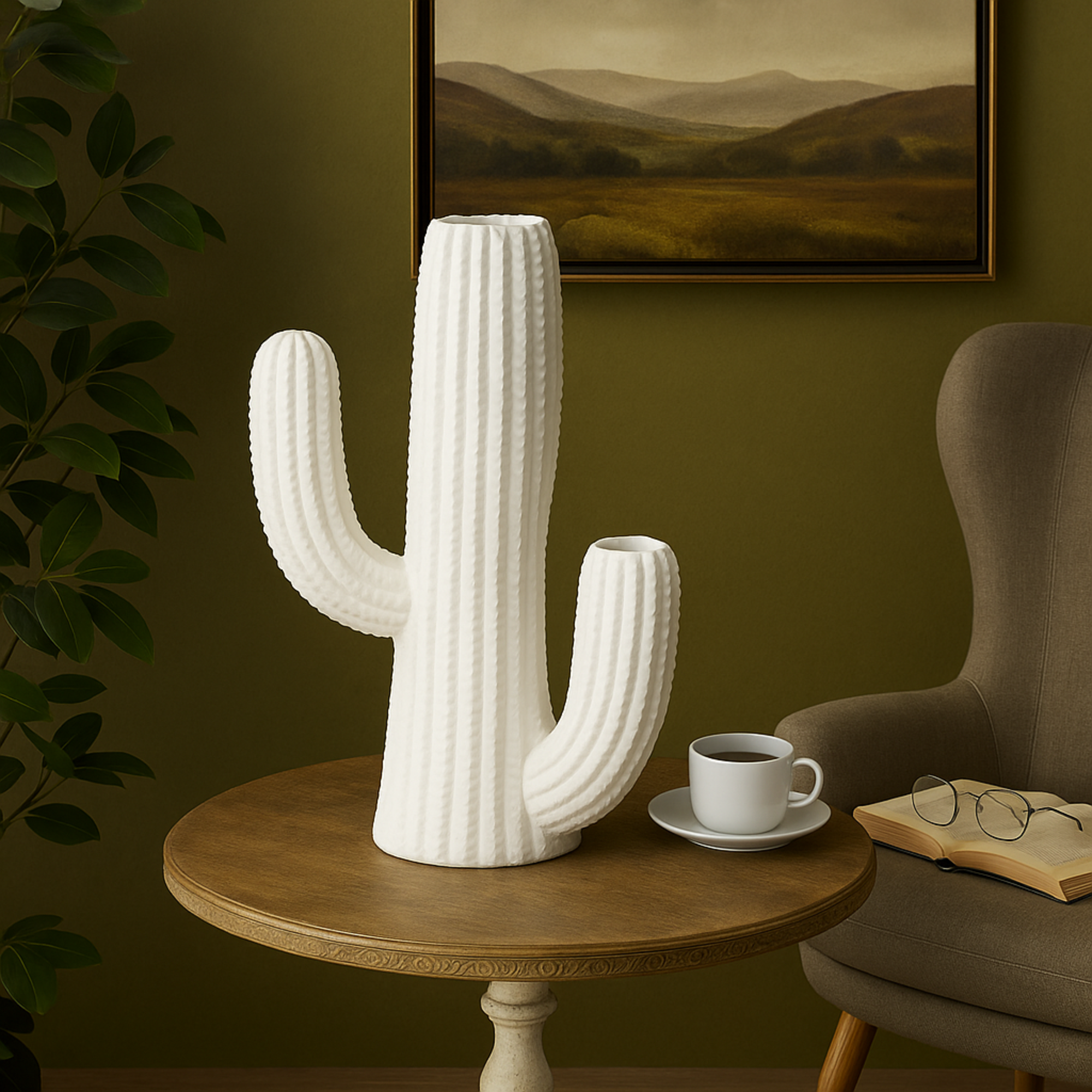Cactus Cream Resin Tall Textured Indoor Outdoor Planter