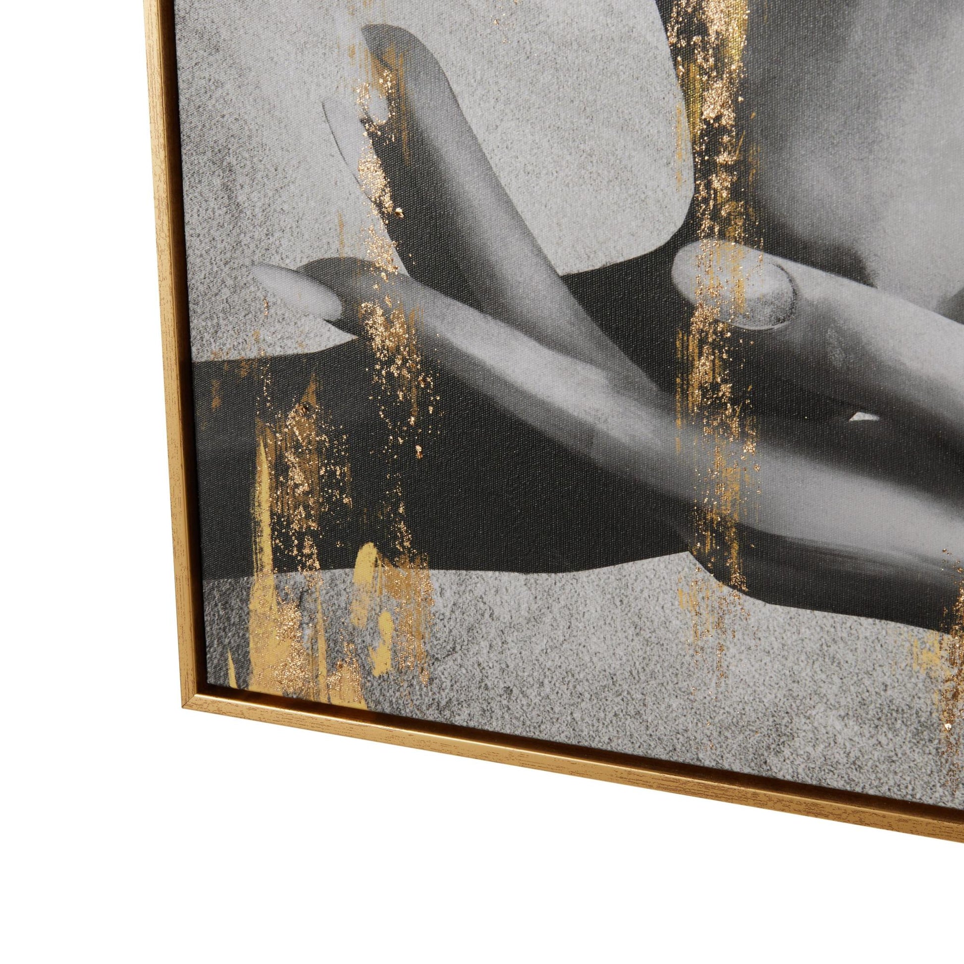 Butterfly Black Canvas Shaded Living Room Framed Wall Art with Jeweled Hands and Gold Foil Accents