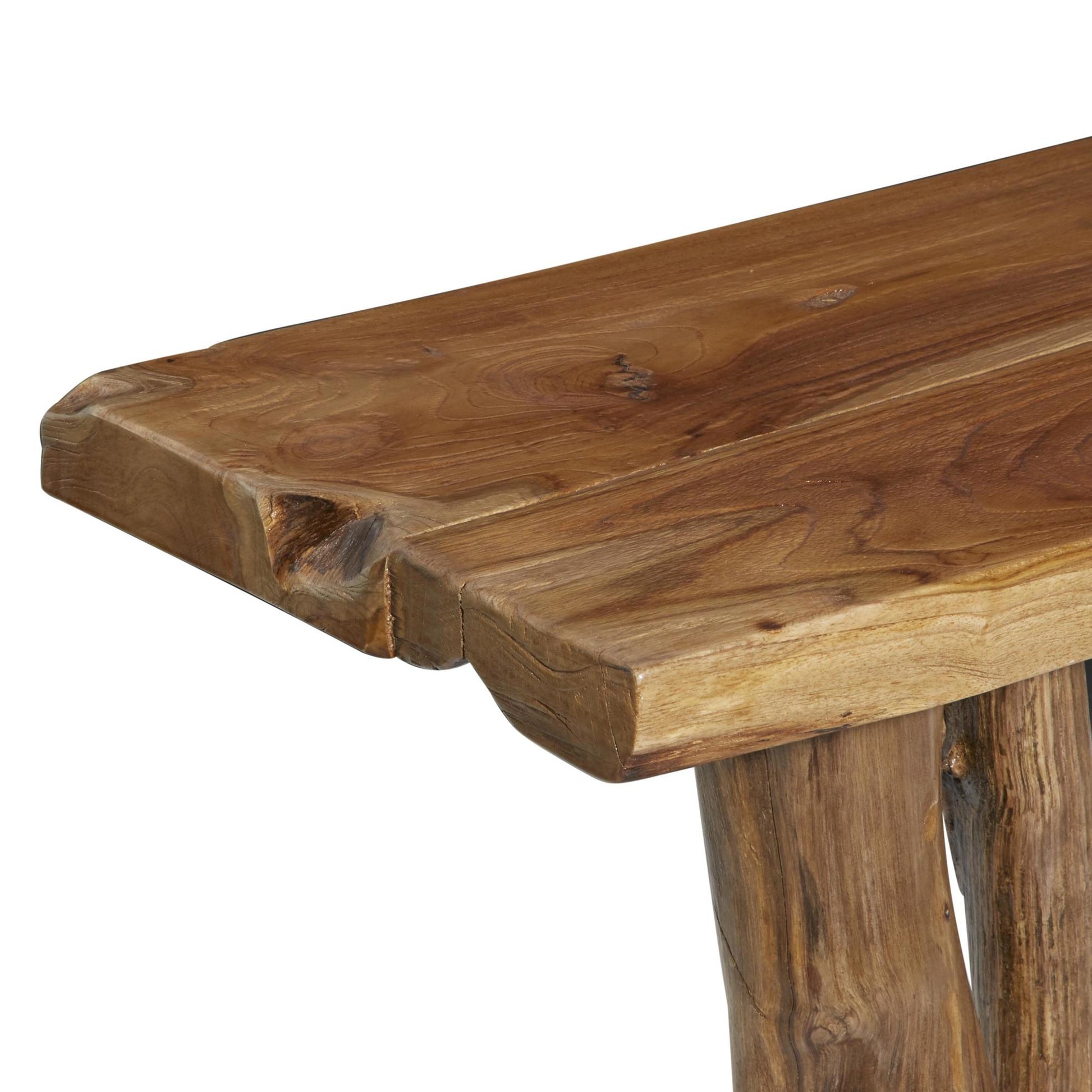 Brown Teak Wood Small Live Edge Tree Trunk Living Room Console Table