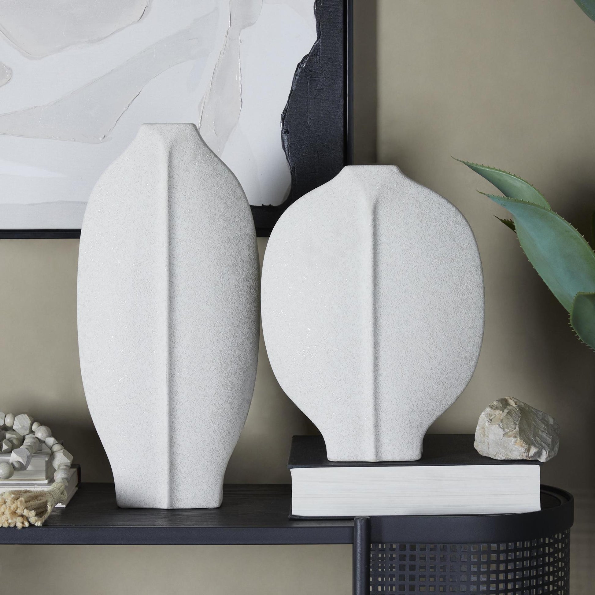 CosmoLiving by Cosmopolitan Set of 2 Abstract Ceramic Textured Decorative Vase