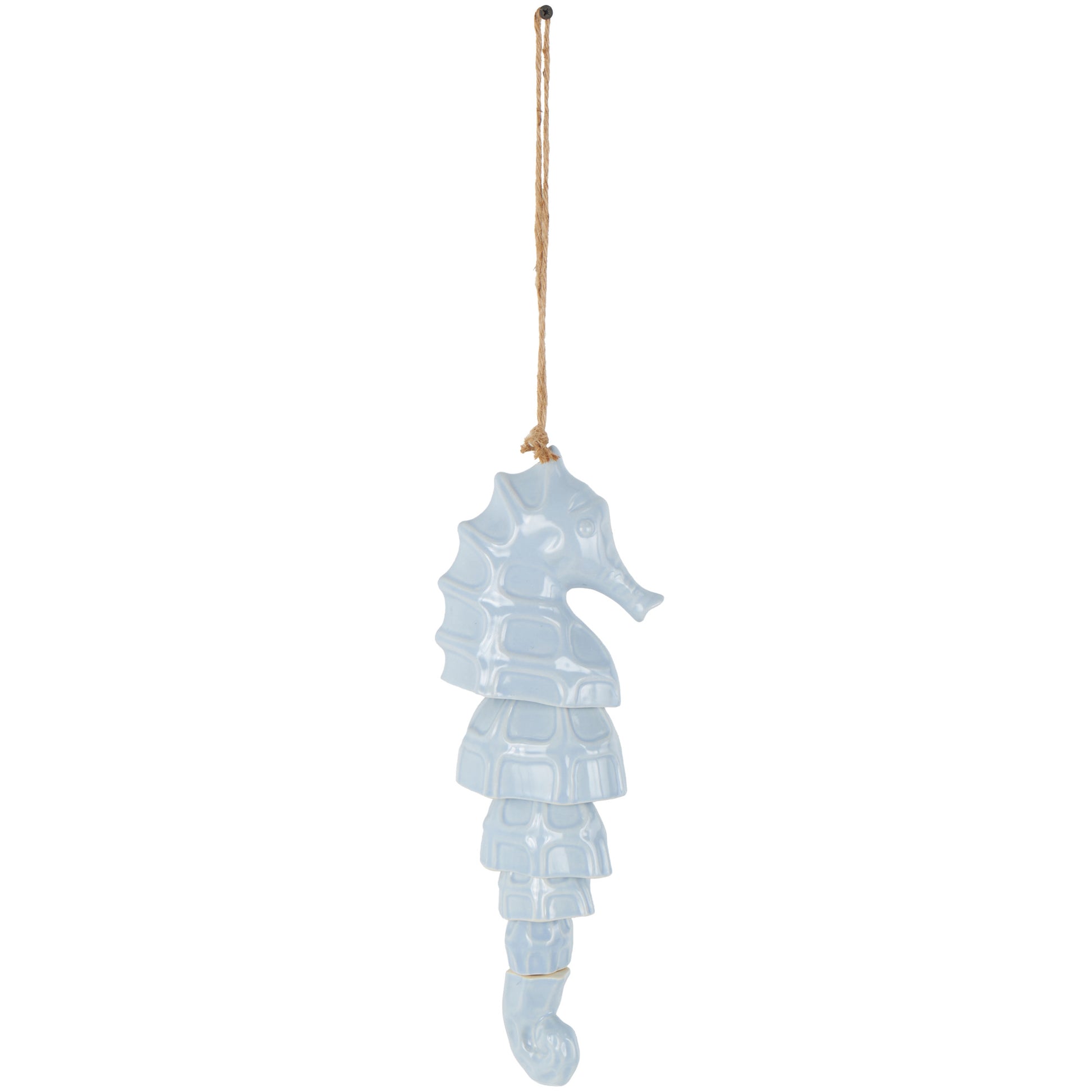 Sea Horse Blue Ceramic Indoor Outdoor Windchime with Brown Rope