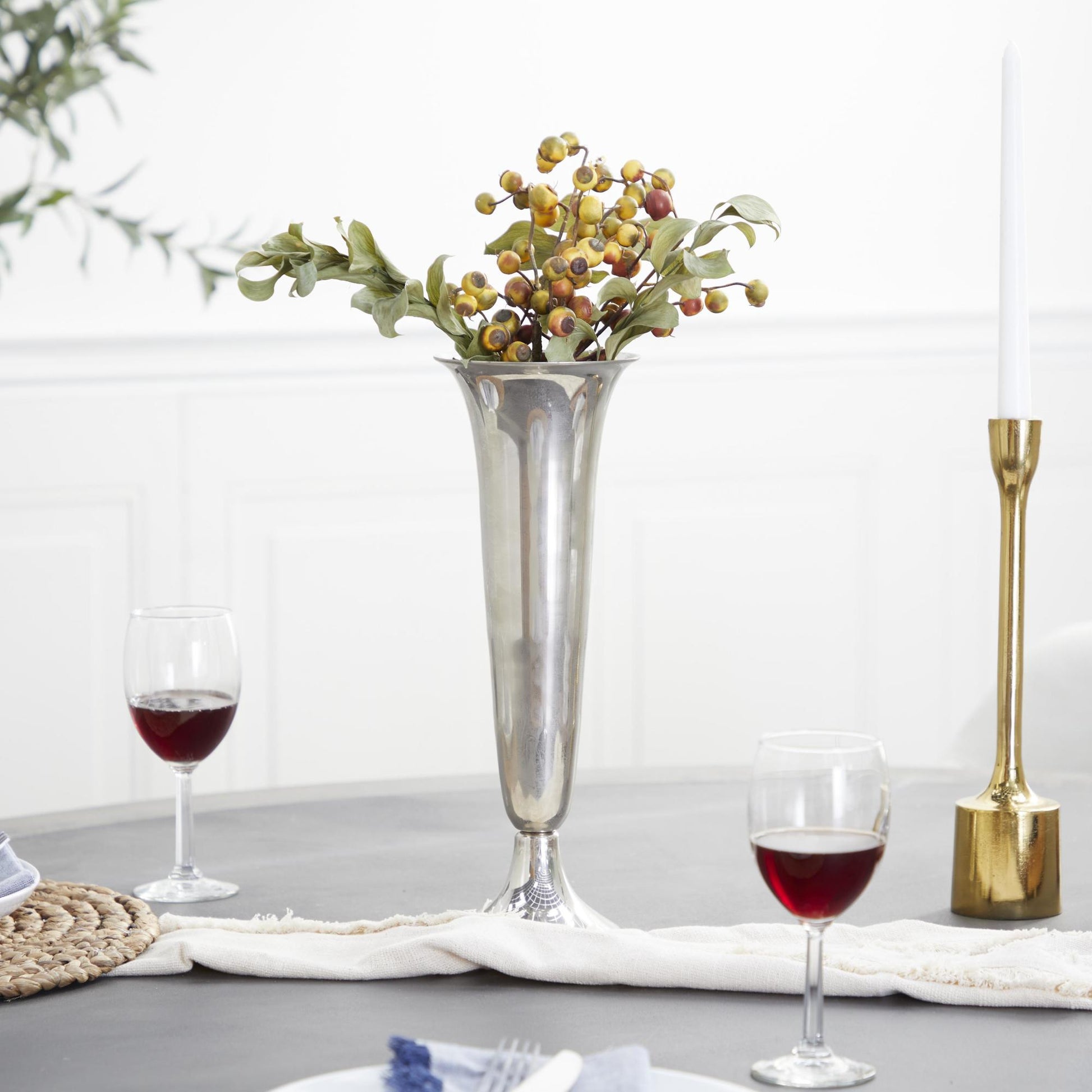 Silver Aluminum Metal Fluted Decorative Vase